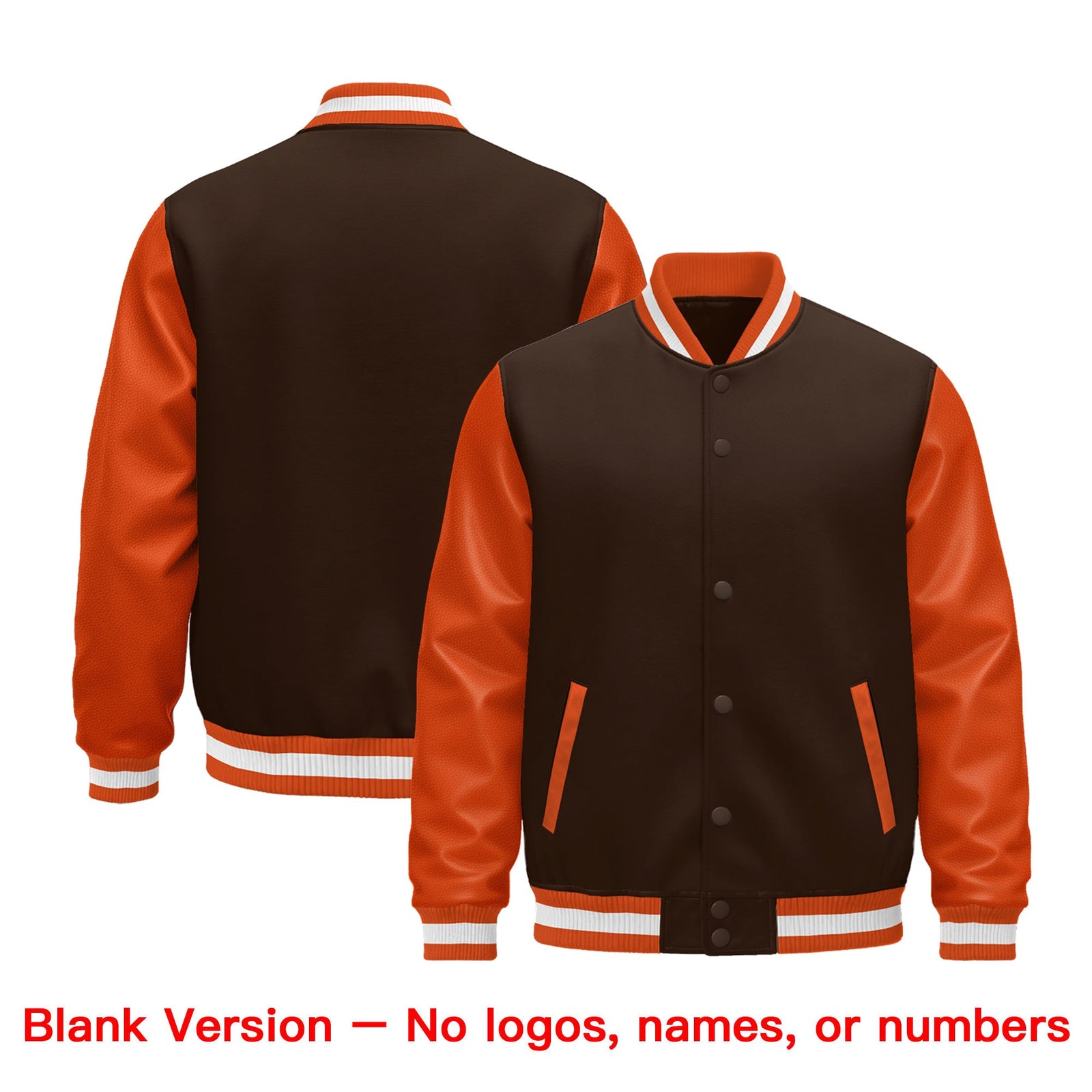 Custom Orange Brown White Raglan Sleeves Varsity Full-Snap Leather Sleeves Letterman Jacket| KXKSHOP