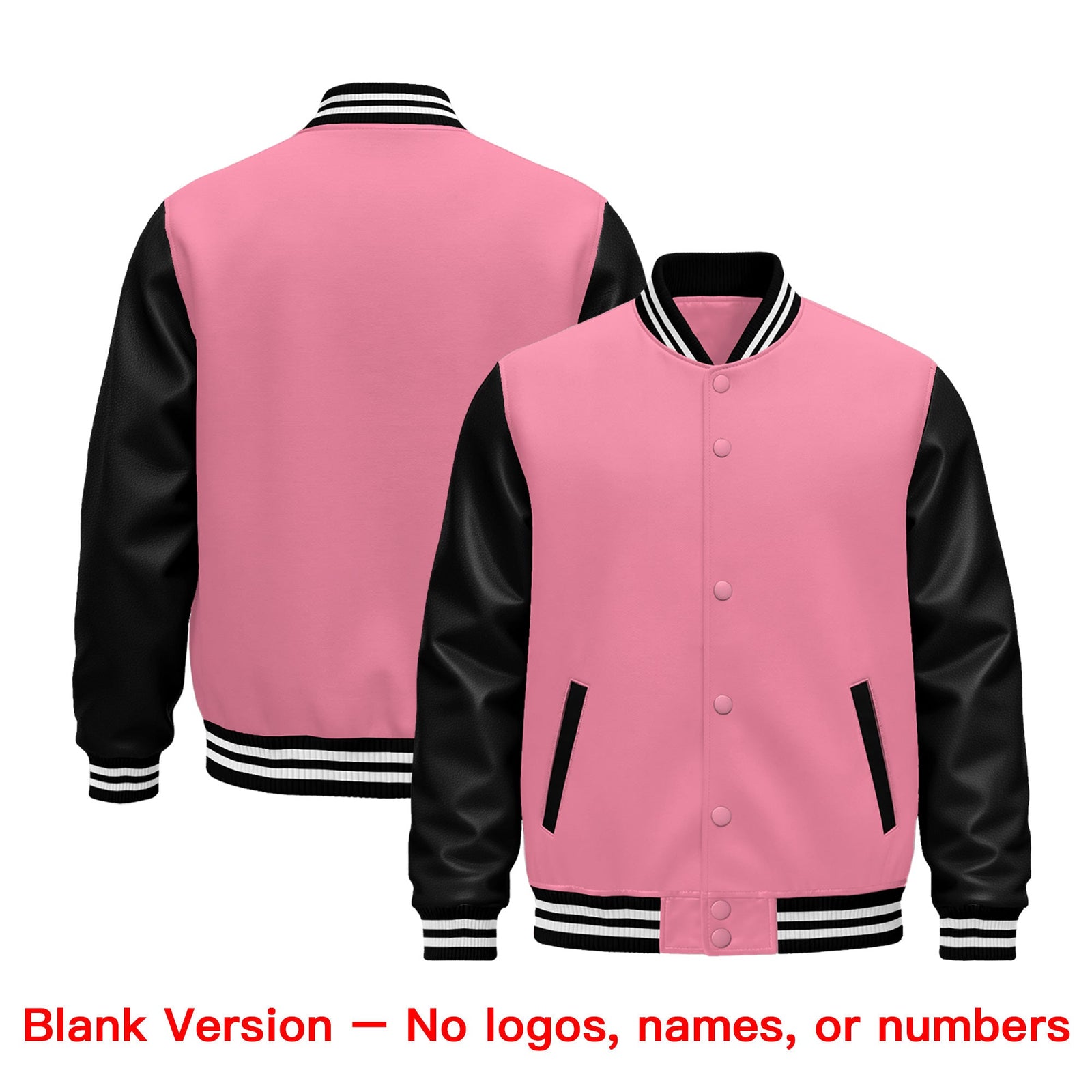 Custom Light Pink Black White Raglan Sleeves Varsity Full-Snap Leather Sleeves Letterman Jacket| KXKSHOP