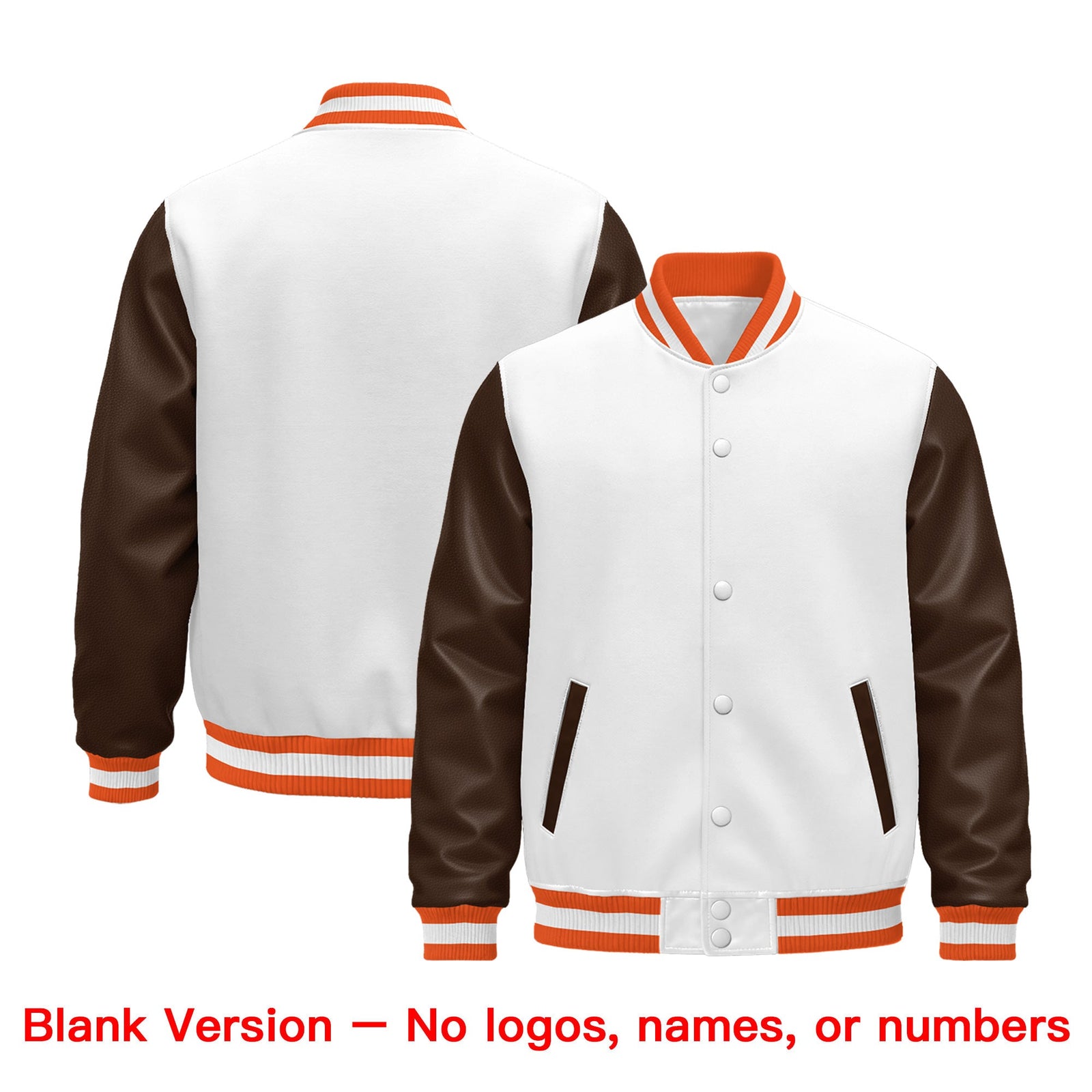 Custom White Brown Orange Raglan Sleeves Varsity Full-Snap Leather Sleeves Letterman Jacket| KXKSHOP