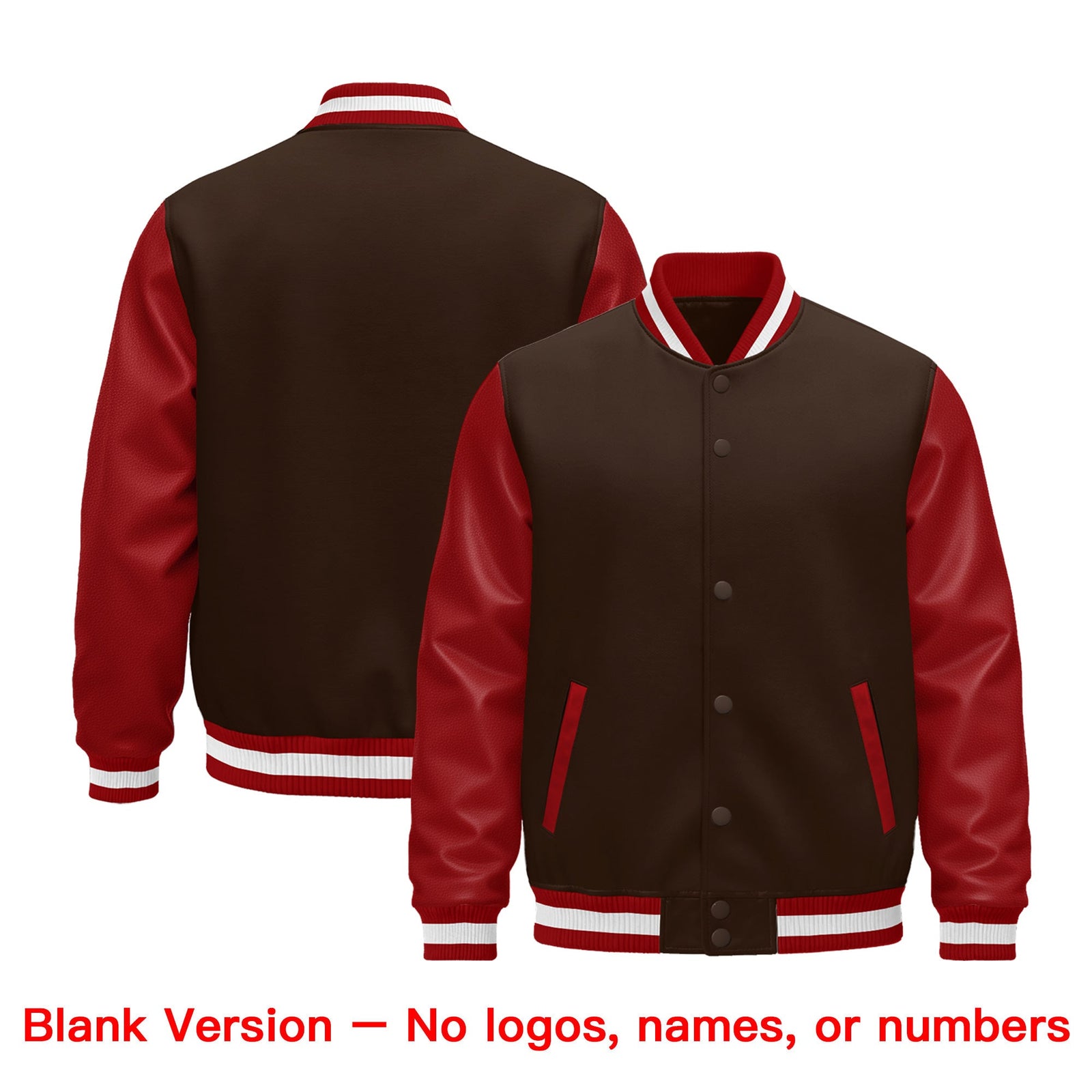 Custom Red Brown White Raglan Sleeves Varsity Full-Snap Leather Sleeves Letterman Jacket| KXKSHOP