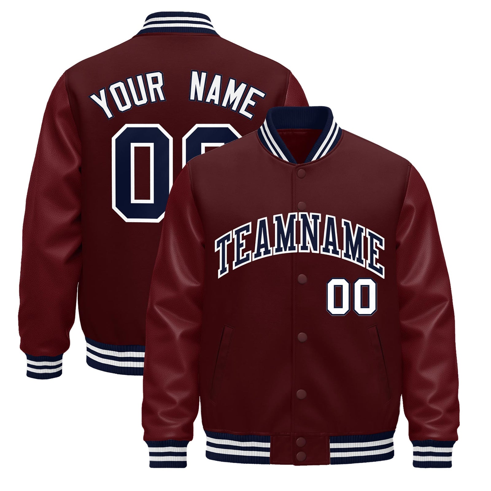 Custom Burgundy White Classic Style Leather Sleeves Wrinkle-Resistant Jacket| KXKSHOP