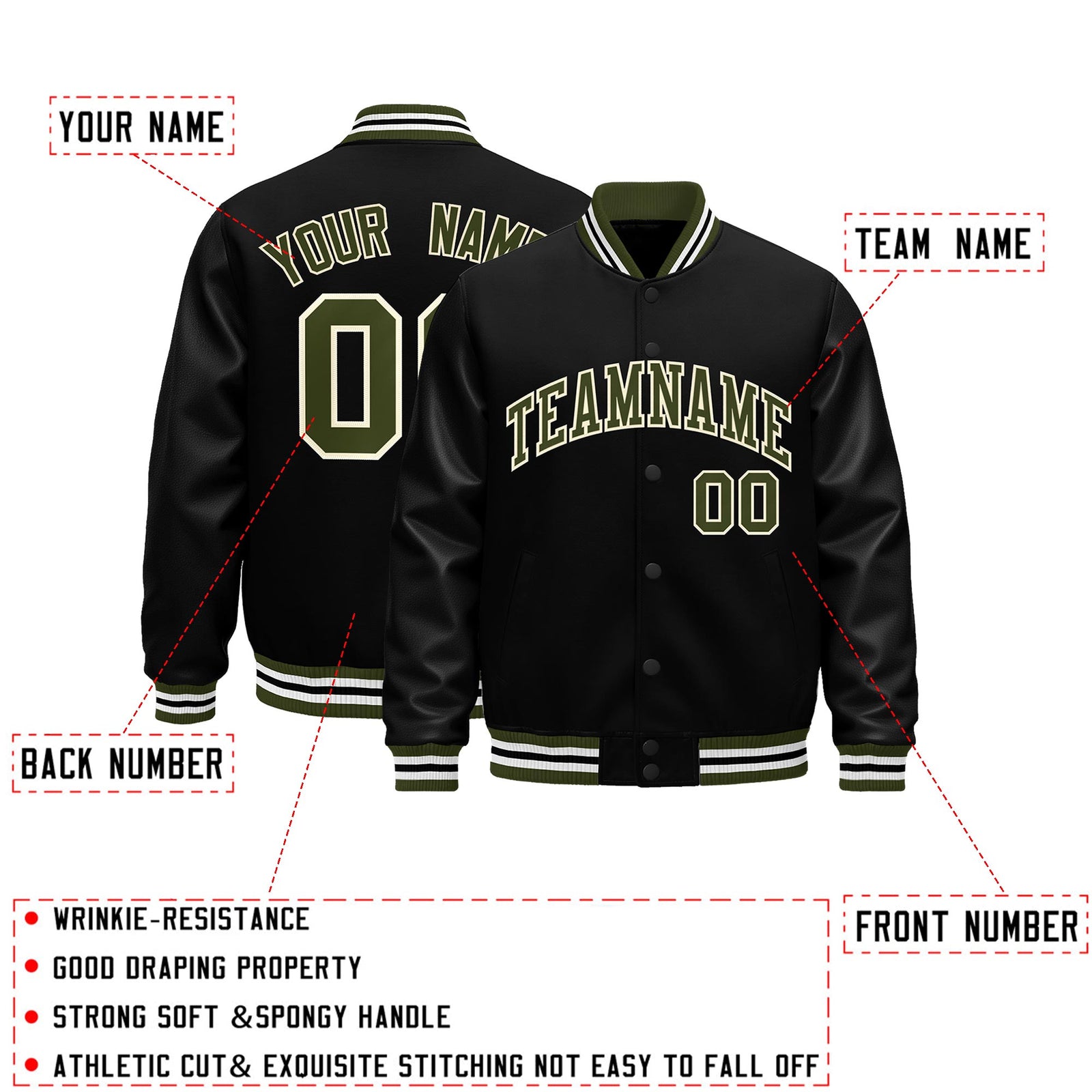 Custom Black Olive White Classic Style Leather Sleeves Wrinkle-Resistant Jacket| KXKSHOP