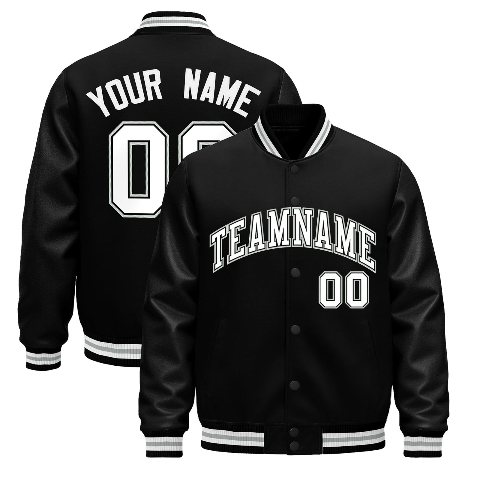 Custom Black White Gray Jacket - Classic Style Leather Sleeves Wrinkle-Resistant