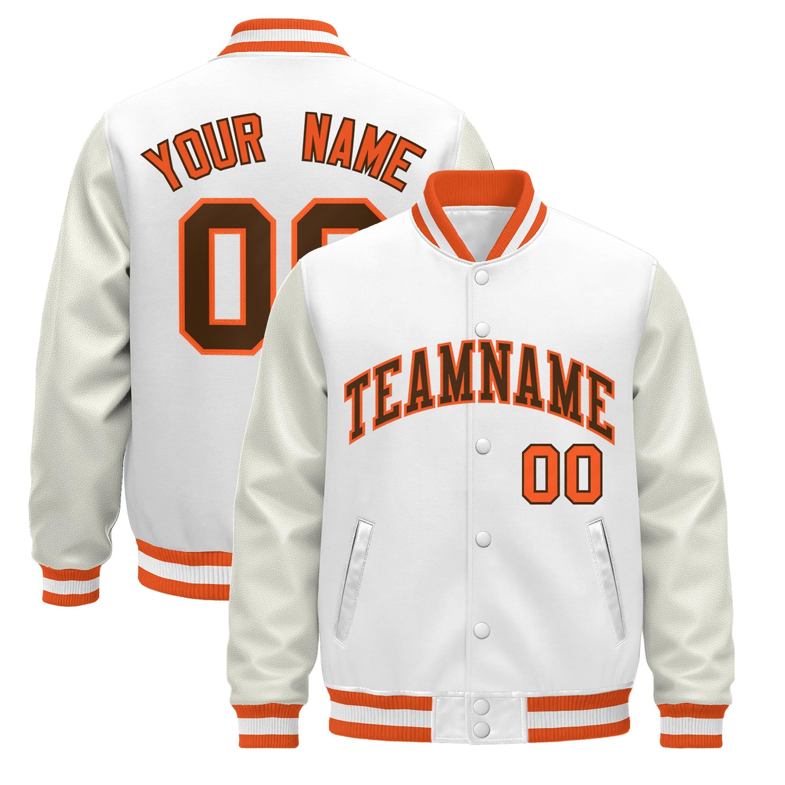 Custom White Orange Jacket - Classic Style Leather Sleeves Wrinkle-Resistant