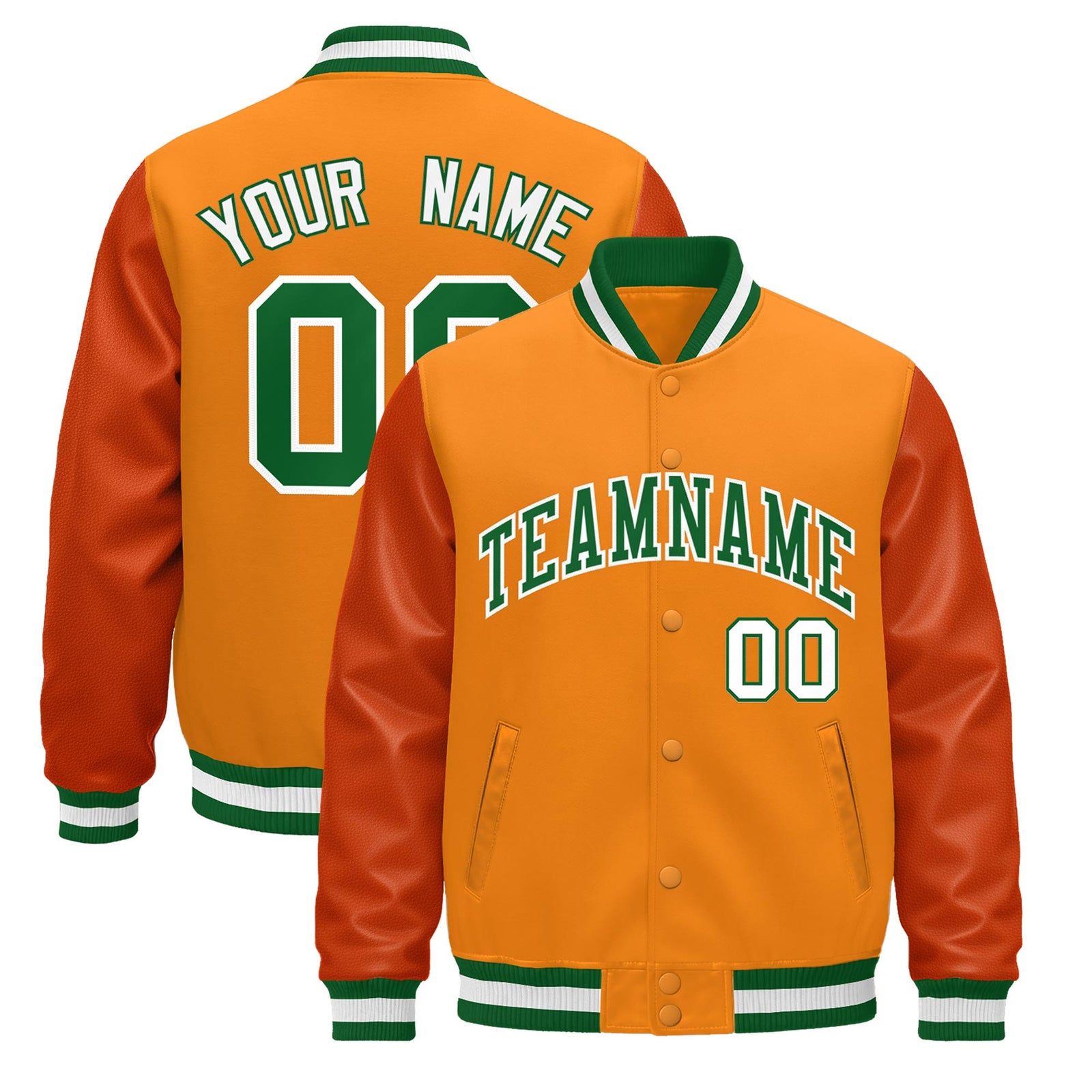 Custom Kelly Green White Classic Style Leather Sleeves Wrinkle-Resistant Jacket| KXKSHOP