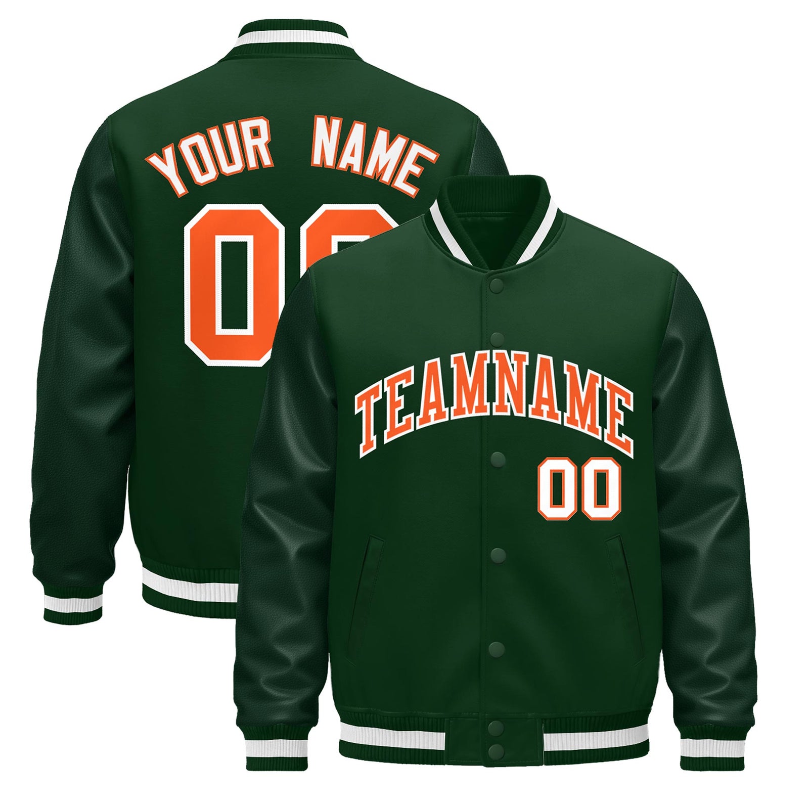 Custom Green White Jacket - Classic Style Leather Sleeves Wrinkle-Resistant