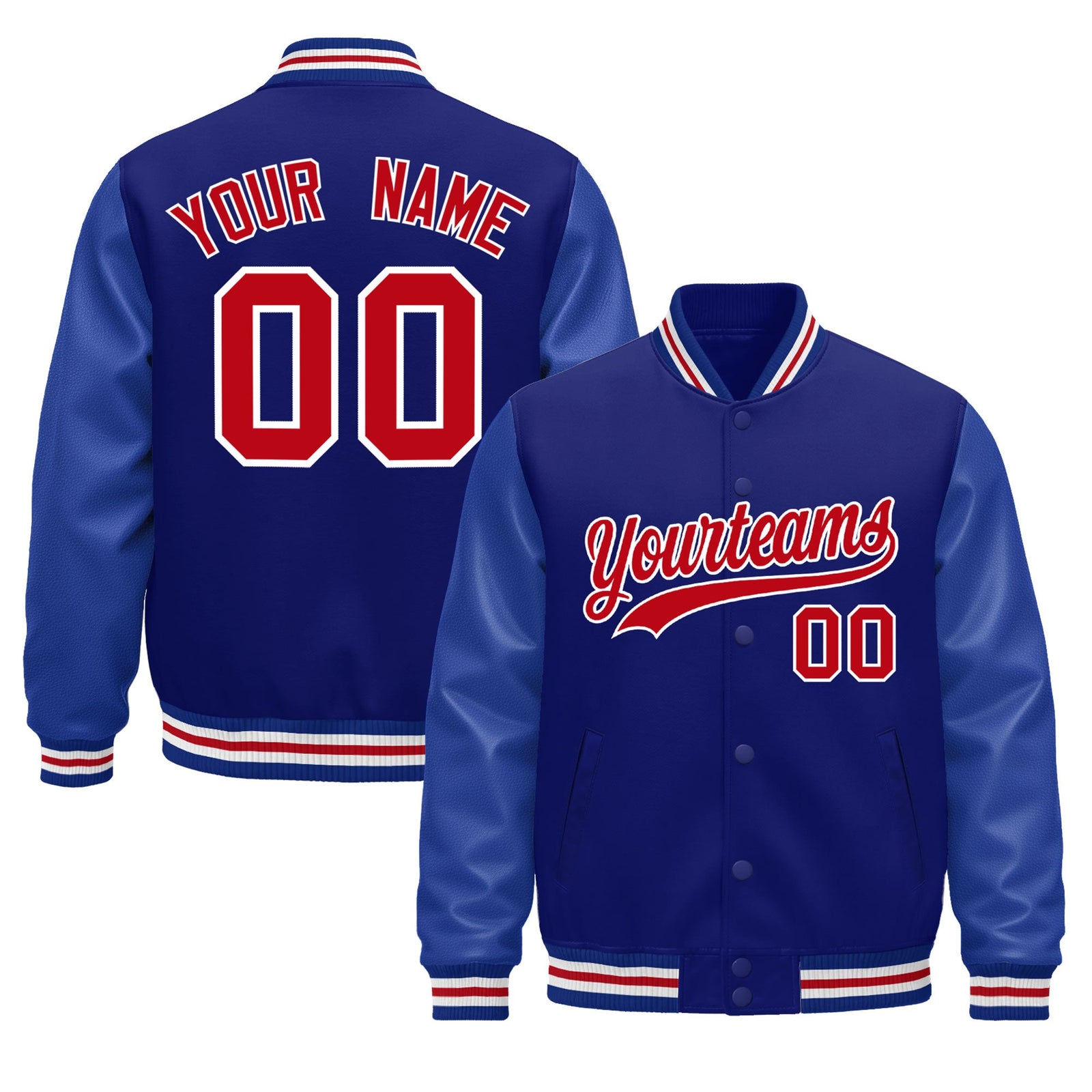 Custom Royal Blue red Classic Style Leather Sleeves Wrinkle-Resistant Jacket| KXKSHOP