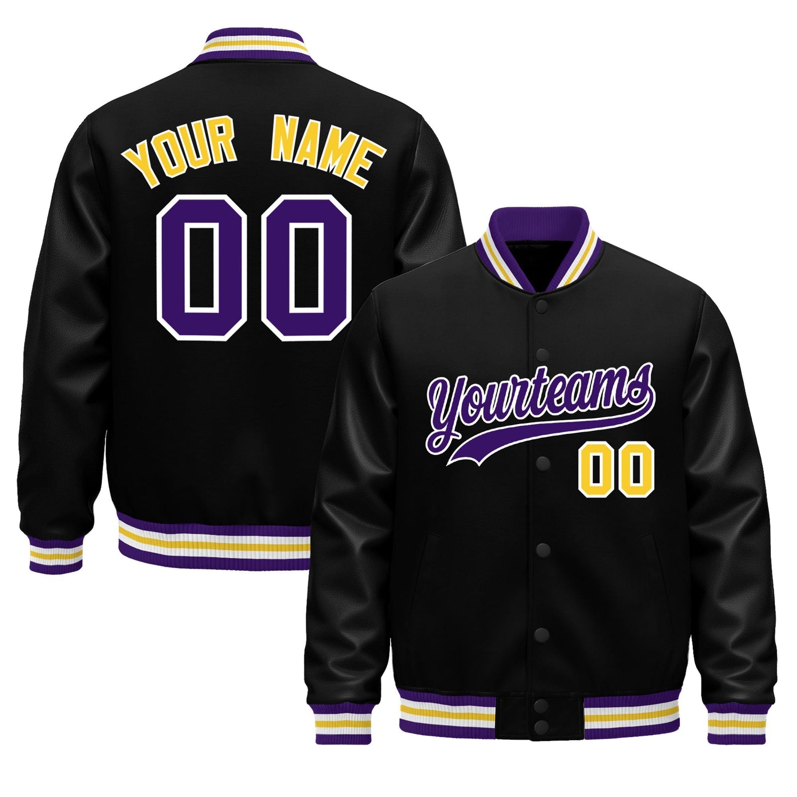 Custom Black Purple White Jacket - Classic Style Leather Sleeves Wrinkle-Resistant