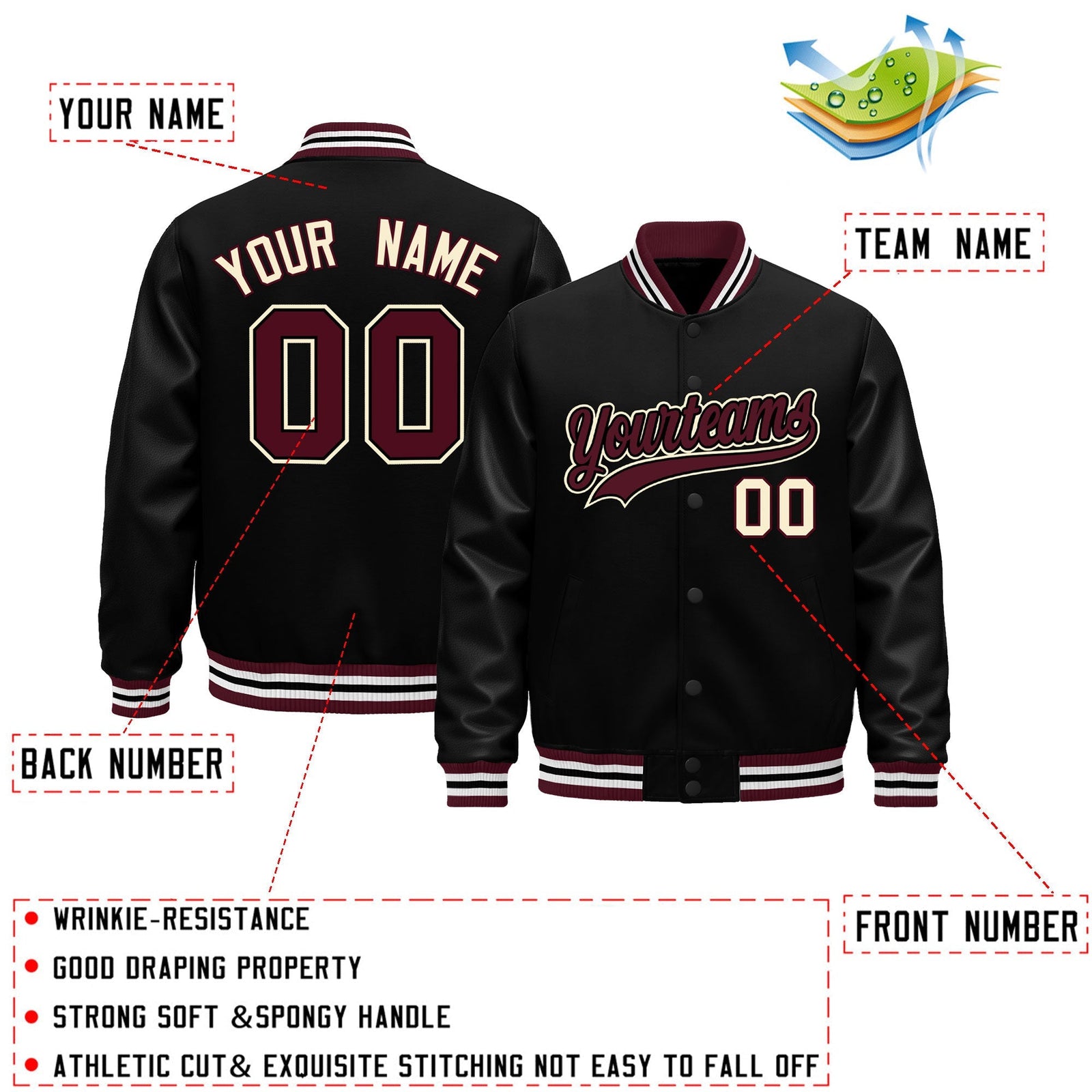 Custom Black Cream Classic Style Leather Sleeves Wrinkle-Resistant Jacket| KXKSHOP