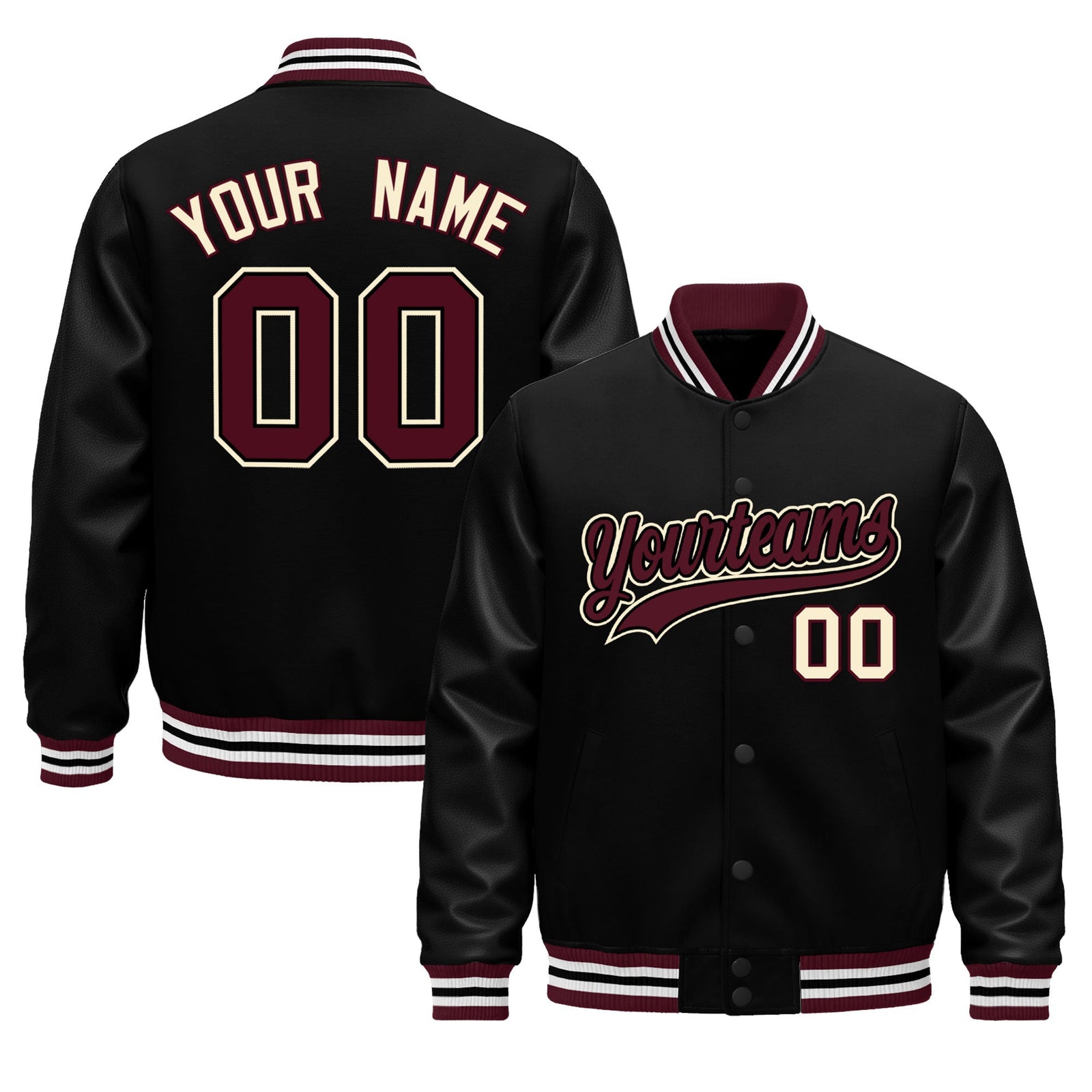 Custom Black Crimson White Classic Style Leather Sleeves Wrinkle-Resistant Jacket| KXKSHOP