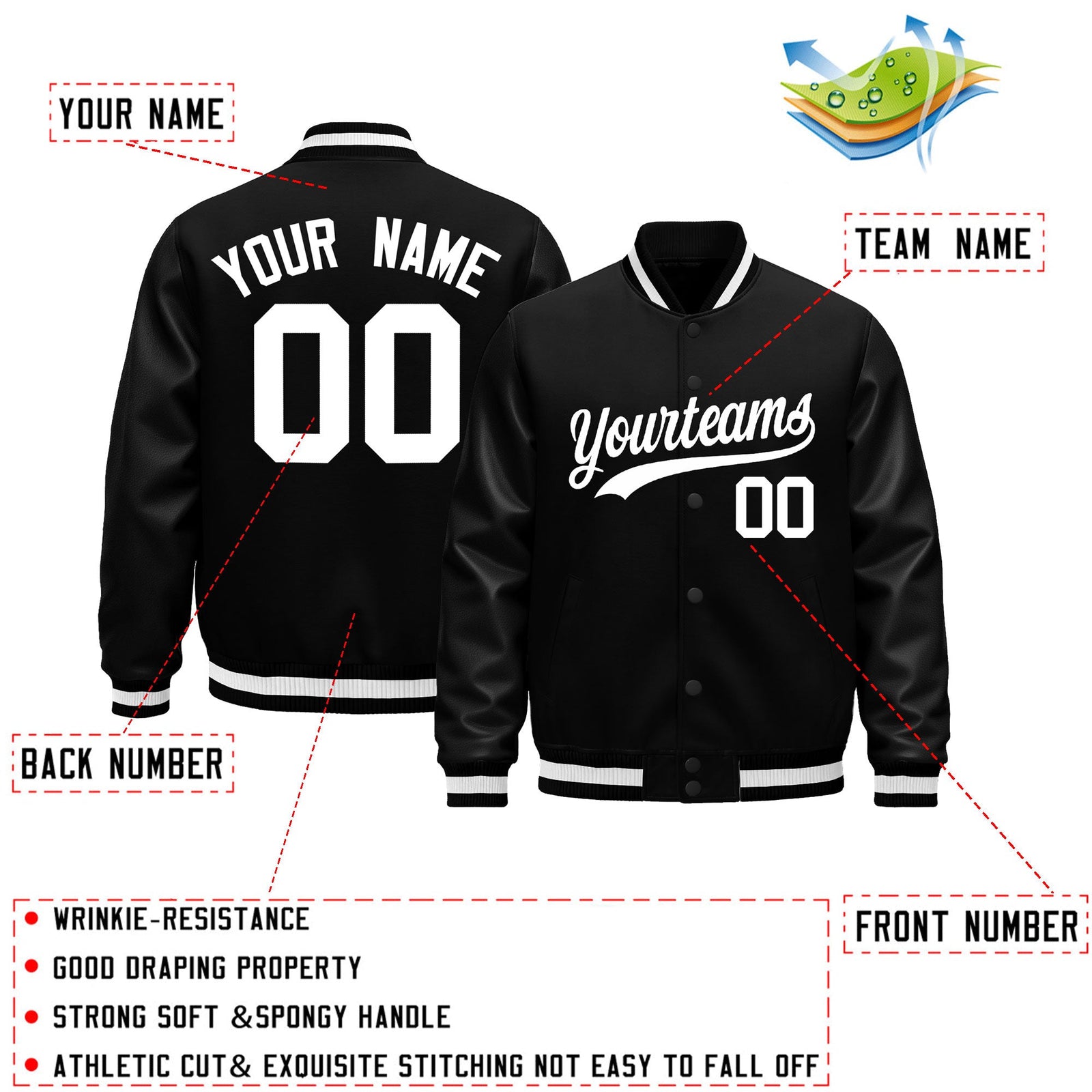 Custom Black White Classic Style Leather Sleeves Wrinkle-Resistant Jacket| KXKSHOP