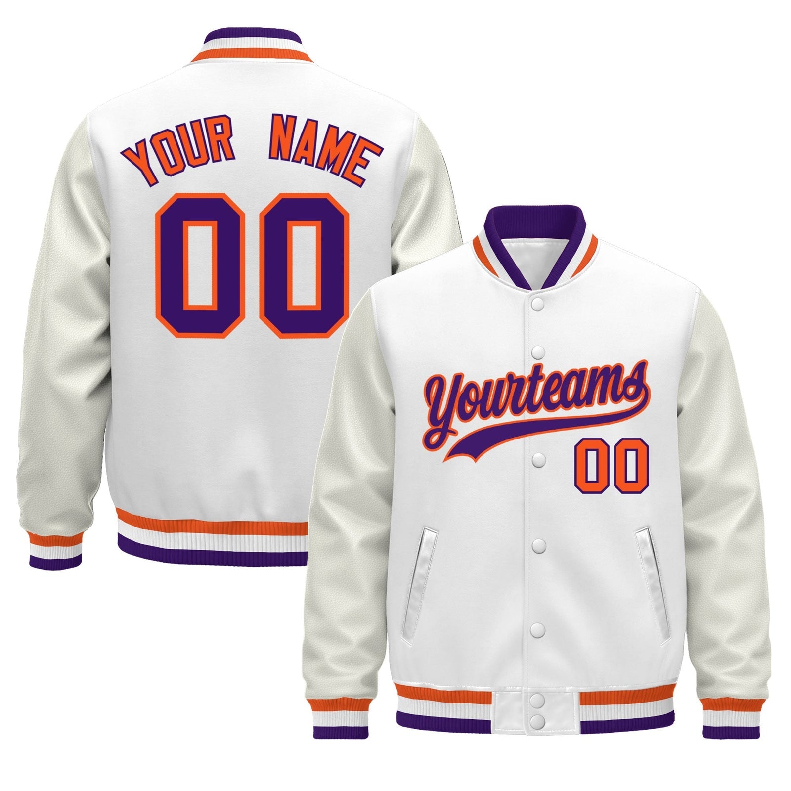 Custom White Purple Orange Jacket - Classic Style Leather Sleeves Wrinkle-Resistant