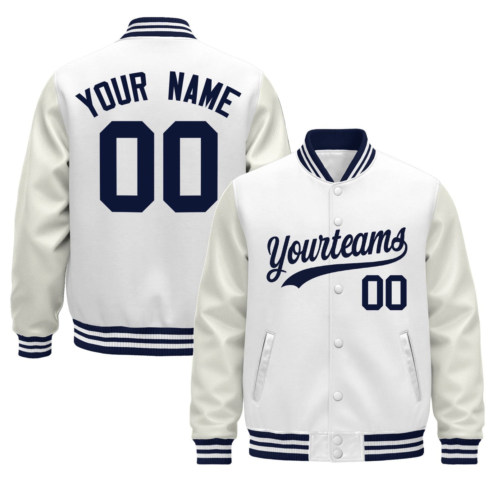 Custom White Navy Jacket - Classic Style Leather Sleeves Wrinkle-Resistant