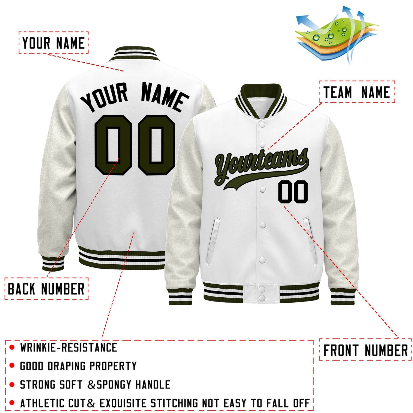 Custom White Olive Black Classic Style Leather Sleeves Wrinkle-Resistant Jacket| KXKSHOP