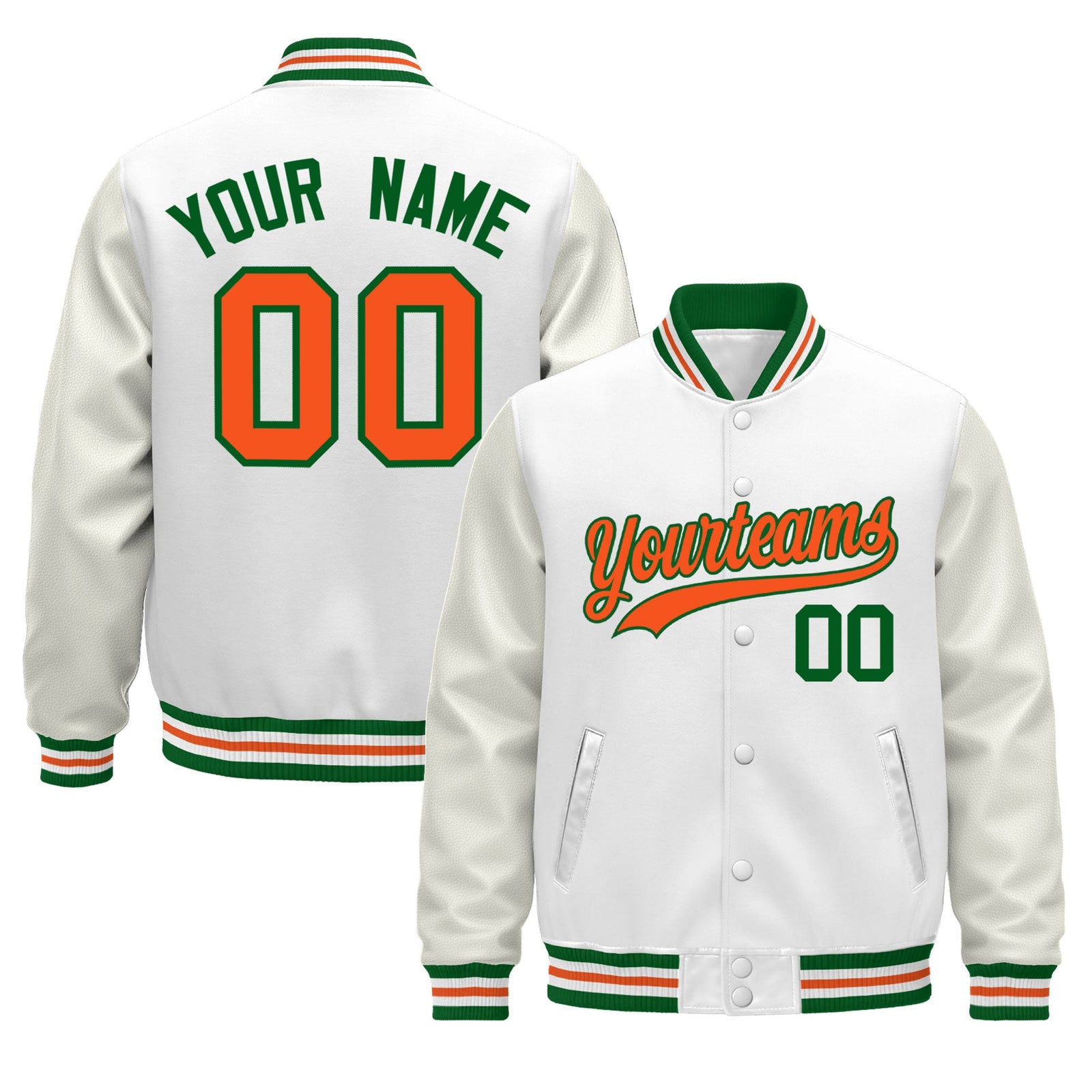 Custom White Kelly Green Orange Classic Style Leather Sleeves Wrinkle-Resistant Jacket| KXKSHOP