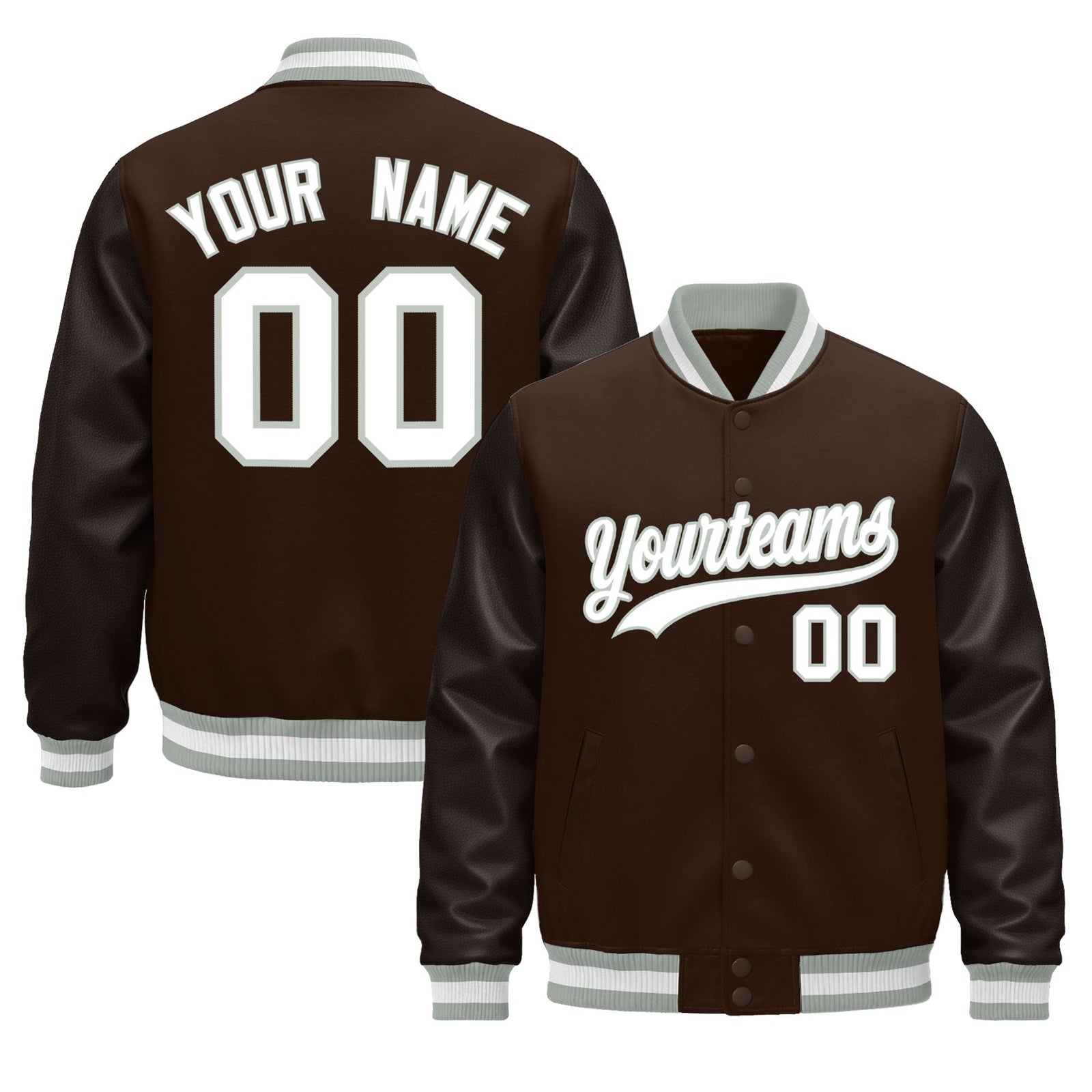 Custom Brown Gray White Jacket - Classic Style Leather Sleeves Wrinkle-Resistant