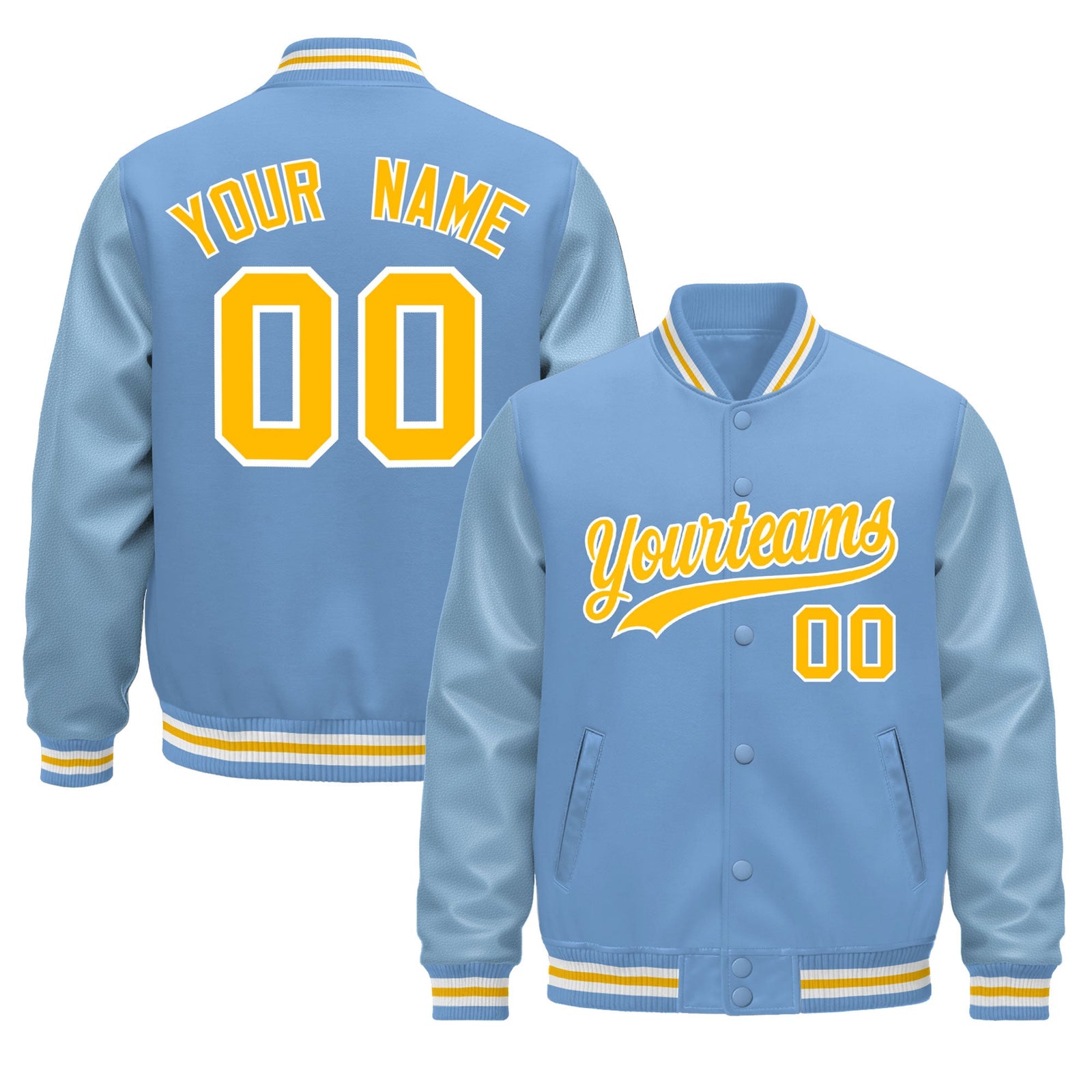 Custom Powder Blue Light Blue White Classic Style Leather Sleeves Wrinkle-Resistant Jacket| KXKSHOP