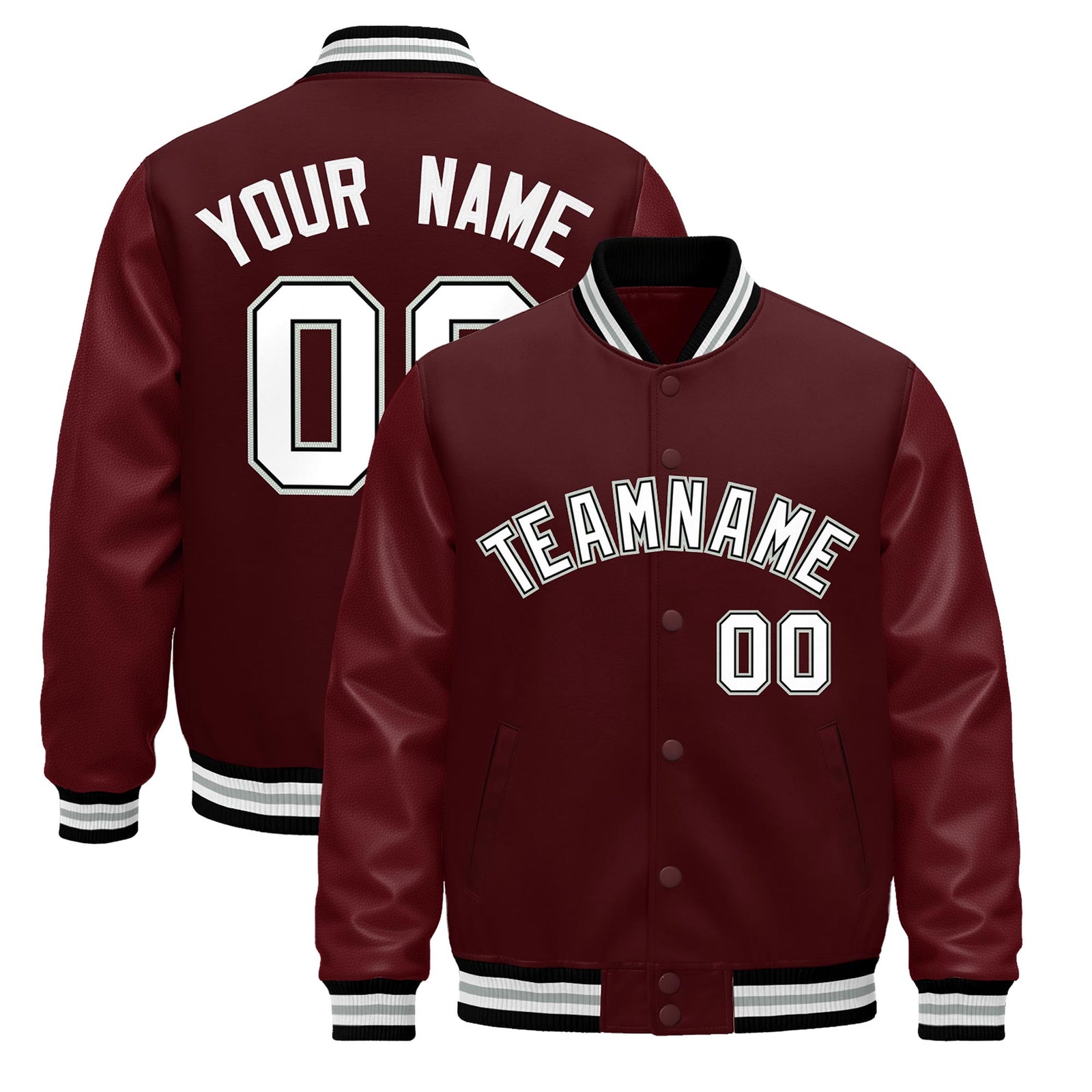 Custom Burgundy White Classic Style Leather Sleeves Wrinkle-Resistant Jacket| KXKSHOP