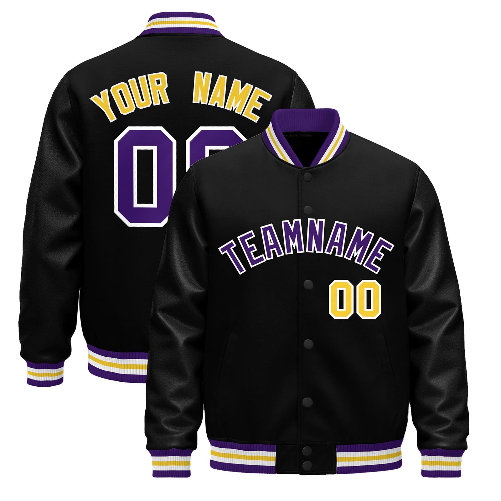 Custom Black Purple White Jacket - Classic Style Leather Sleeves Wrinkle-Resistant