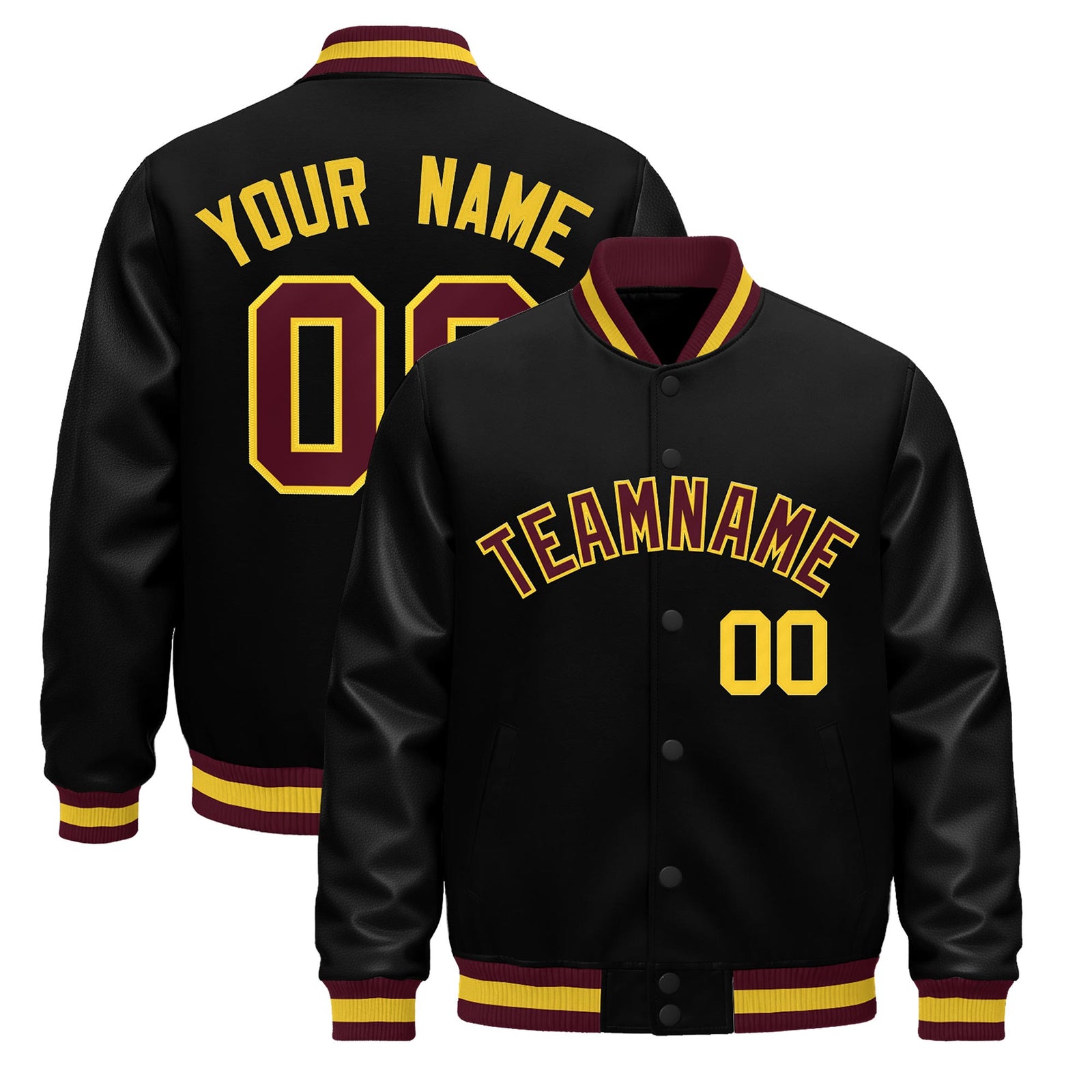 Custom Black Crimson Gold Classic Style Leather Sleeves Wrinkle-Resistant Jacket| KXKSHOP