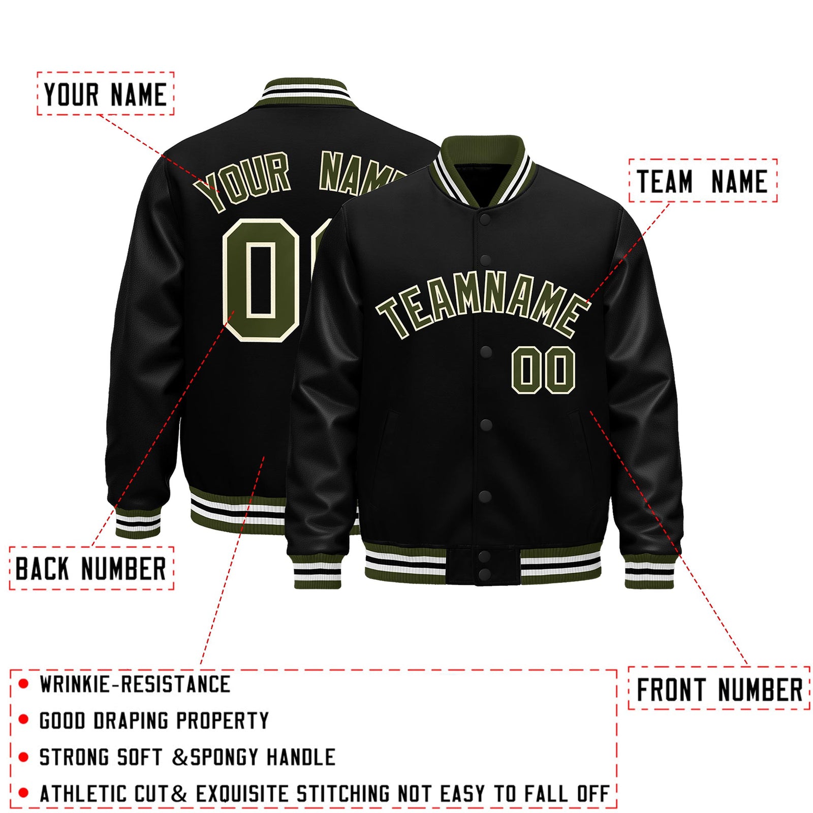 Custom Black White Classic Style Leather Sleeves Wrinkle-Resistant Jacket| KXKSHOP