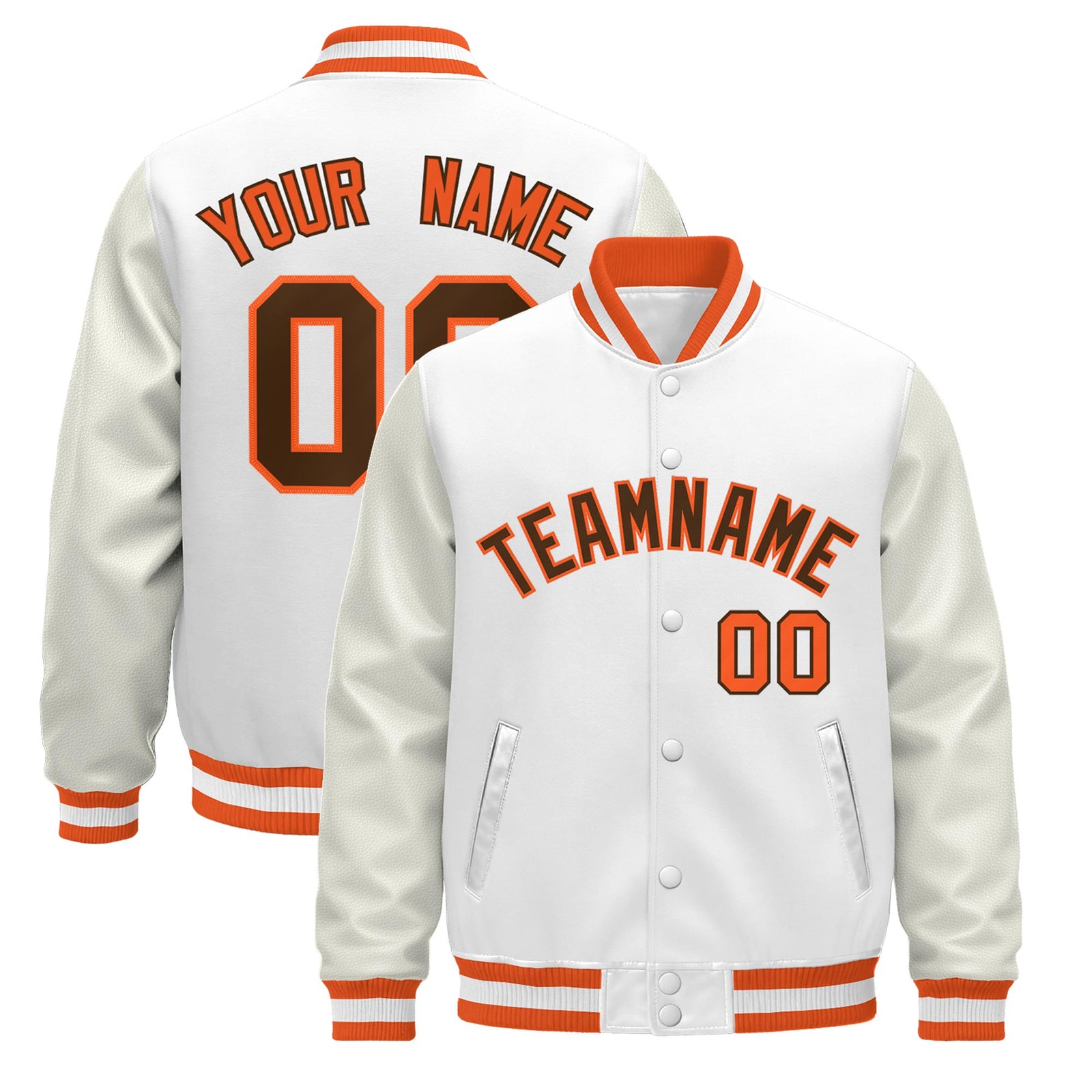 Custom White Orange Jacket - Classic Style Leather Sleeves Wrinkle-Resistant