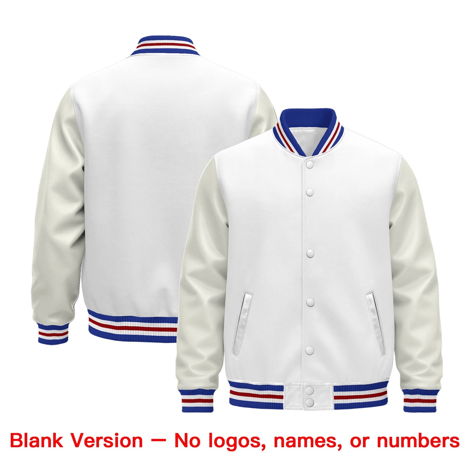 Custom White Royal Blue Red Classic Style Leather Sleeves Wrinkle-Resistant Jacket| KXKSHOP