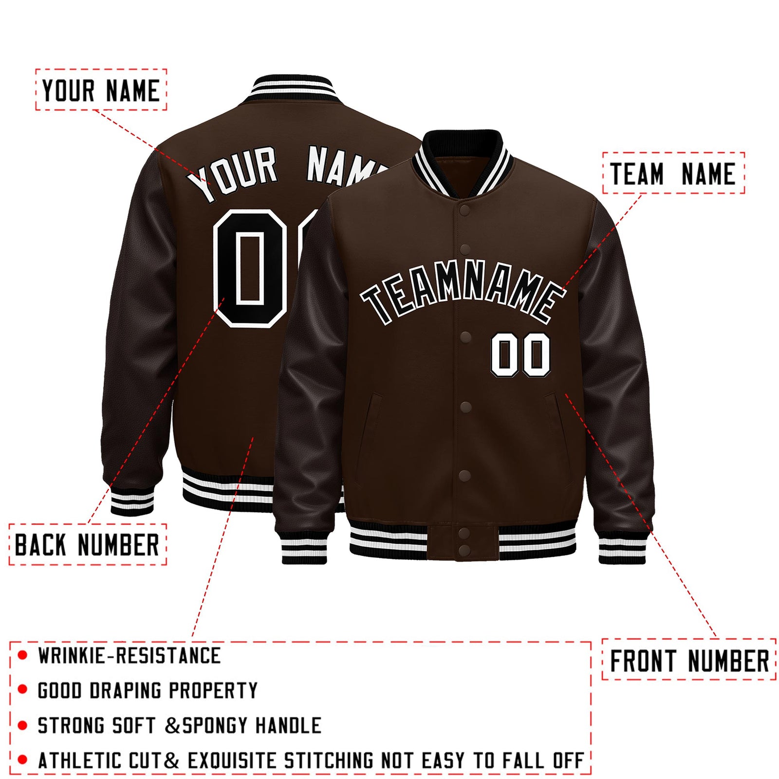 Custom Brown Black White Classic Style Leather Sleeves Wrinkle-Resistant Jacket| KXKSHOP