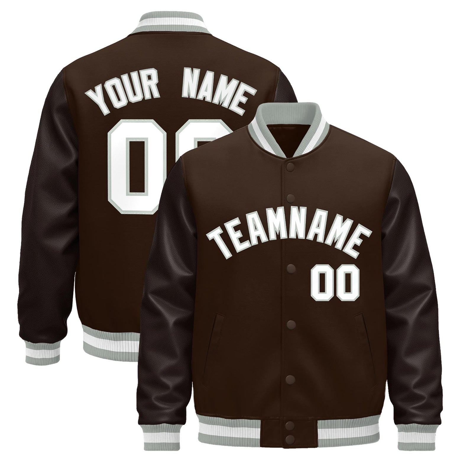 Custom Brown Gray White Jacket - Classic Style Leather Sleeves Wrinkle-Resistant