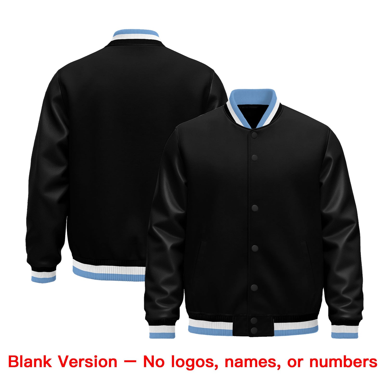 Custom Black Light Blue White Classic Style Leather Sleeves Wrinkle-Resistant Jacket| KXKSHOP
