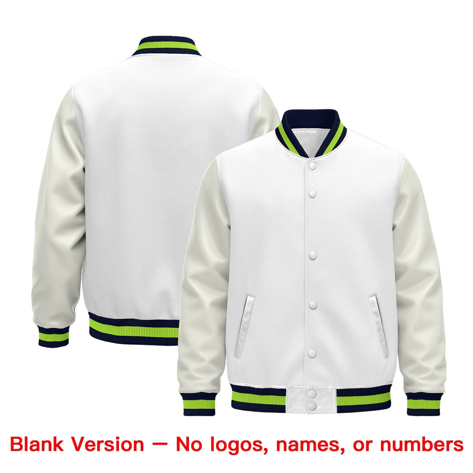 Custom White Navy Neon Green Classic Style Leather Sleeves Wrinkle-Resistant Jacket| KXKSHOP