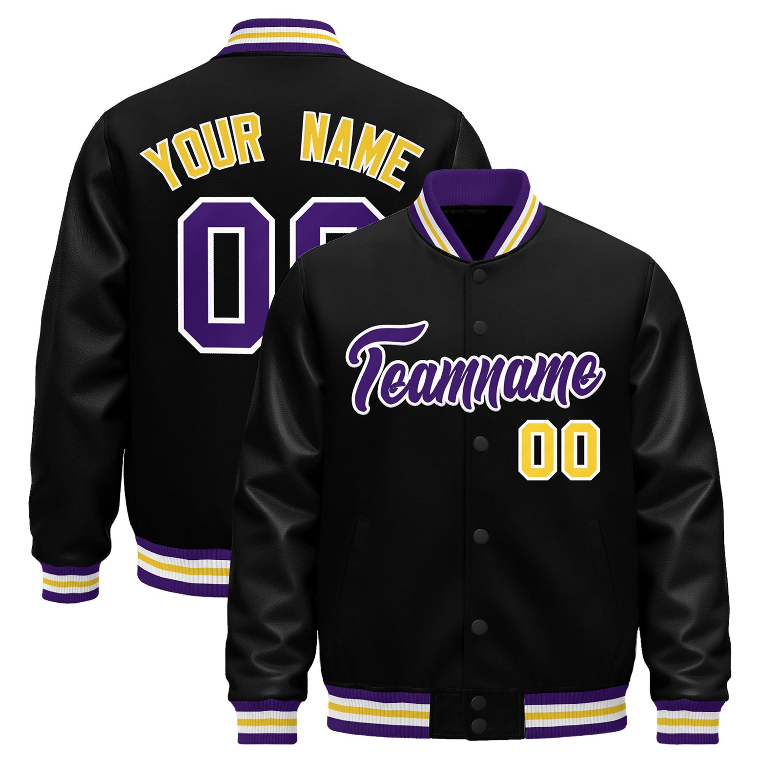 Custom Black Purple White Jacket - Classic Style Leather Sleeves Wrinkle-Resistant