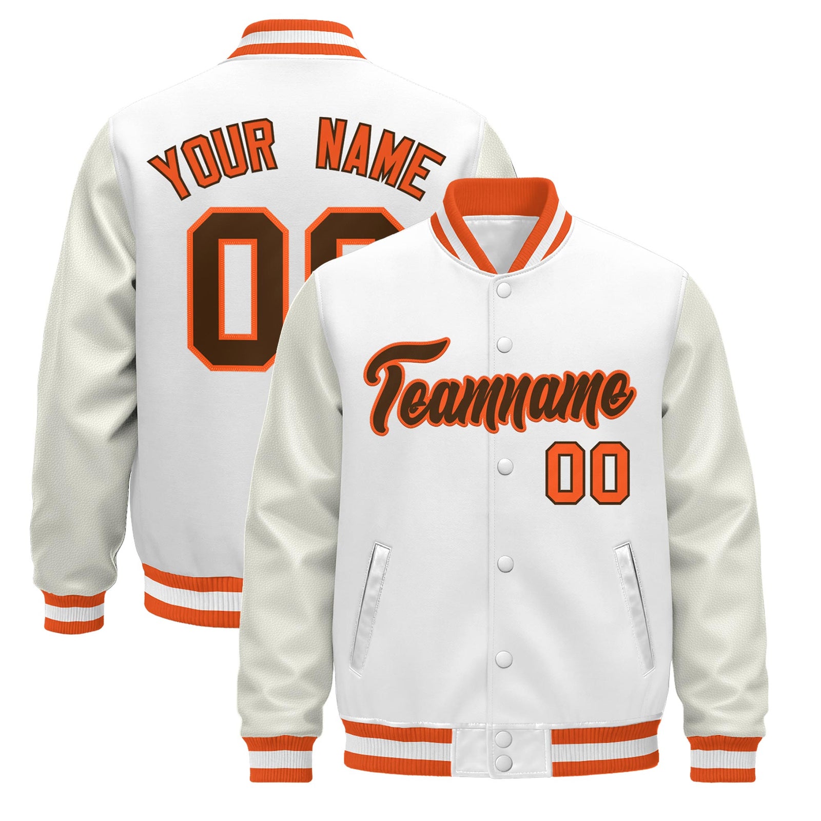 Custom White Orange Jacket - Classic Style Leather Sleeves Wrinkle-Resistant