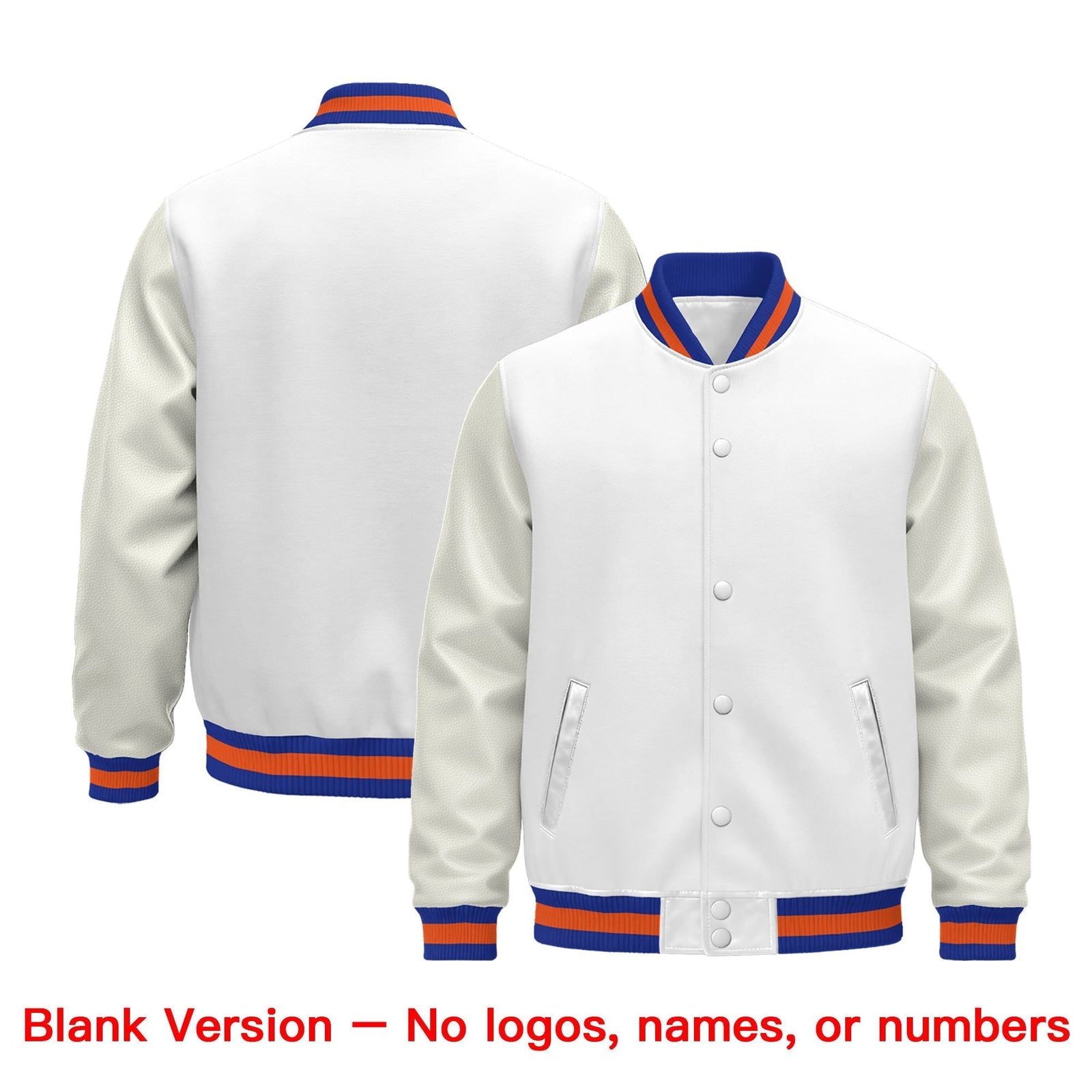 Custom White Royal Blue Orange Classic Style Leather Sleeves Wrinkle-Resistant Jacket| KXKSHOP