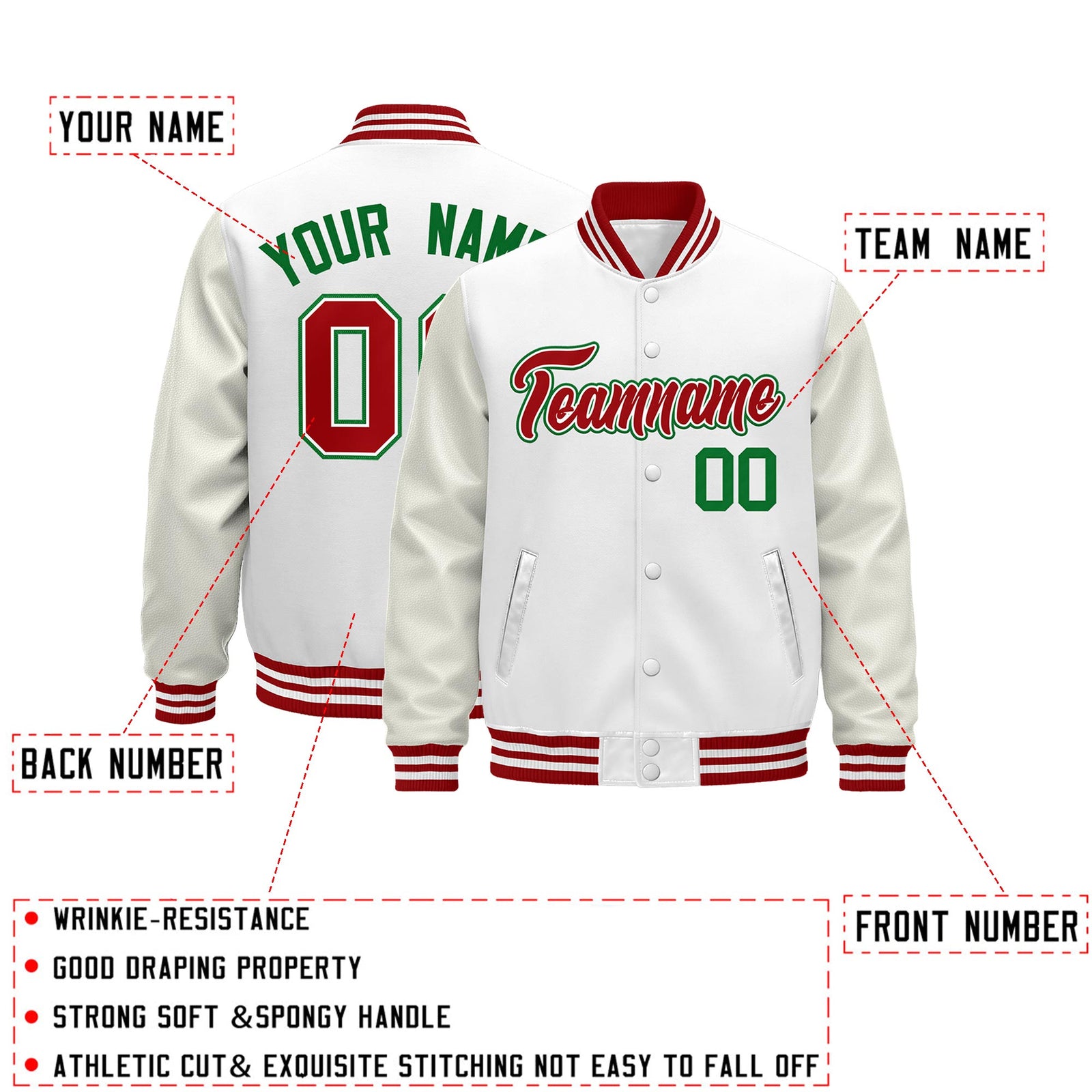 Custom White Red Classic Style Leather Sleeves Wrinkle-Resistant Jacket| KXKSHOP