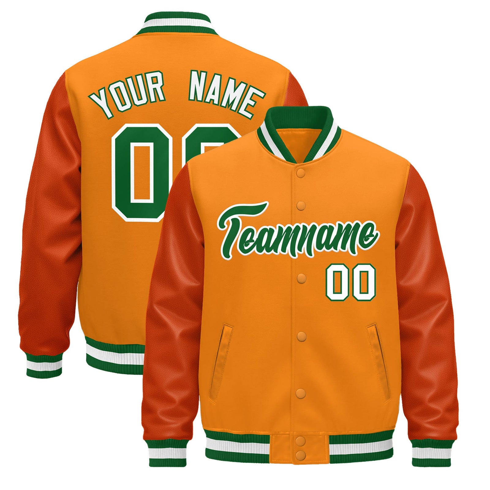 Custom Kelly Green White Classic Style Leather Sleeves Wrinkle-Resistant Jacket| KXKSHOP
