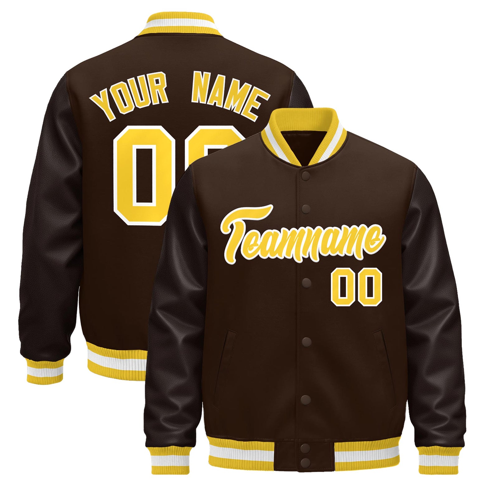 Custom Brown Gold White Jacket - Classic Style Leather Sleeves Wrinkle-Resistant