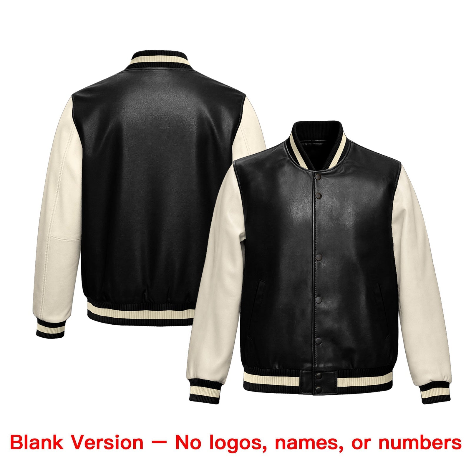 Custom Black Cream Raglan Sleeves Full-Snap Varsity Faux Leather Letterman Jacket| KXKSHOP