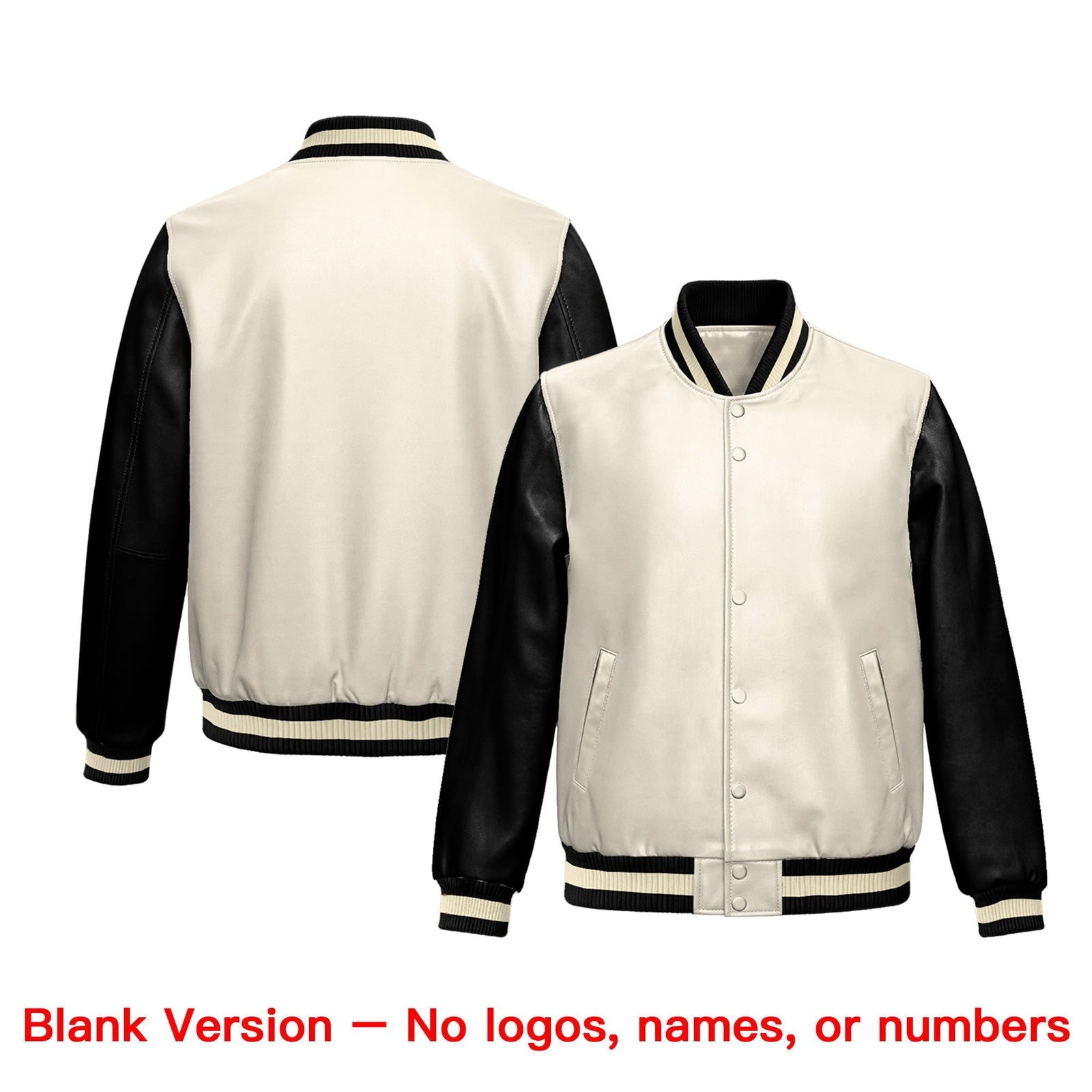 Custom Cream Black Raglan Sleeves Full-Snap Varsity Faux Leather Letterman Jacket| KXKSHOP