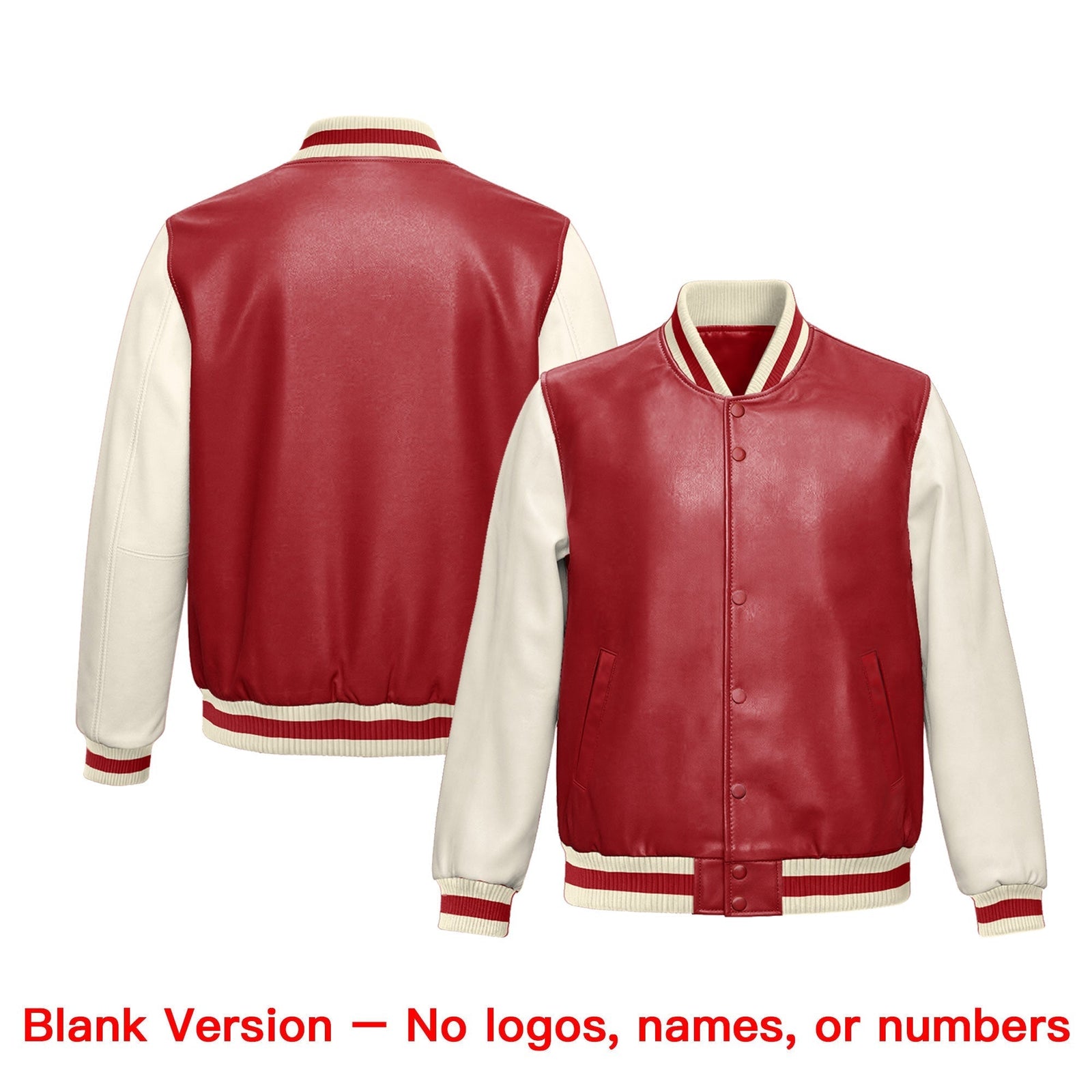 Custom Red Cream Raglan Sleeves Full-Snap Varsity Faux Leather Letterman Jacket| KXKSHOP