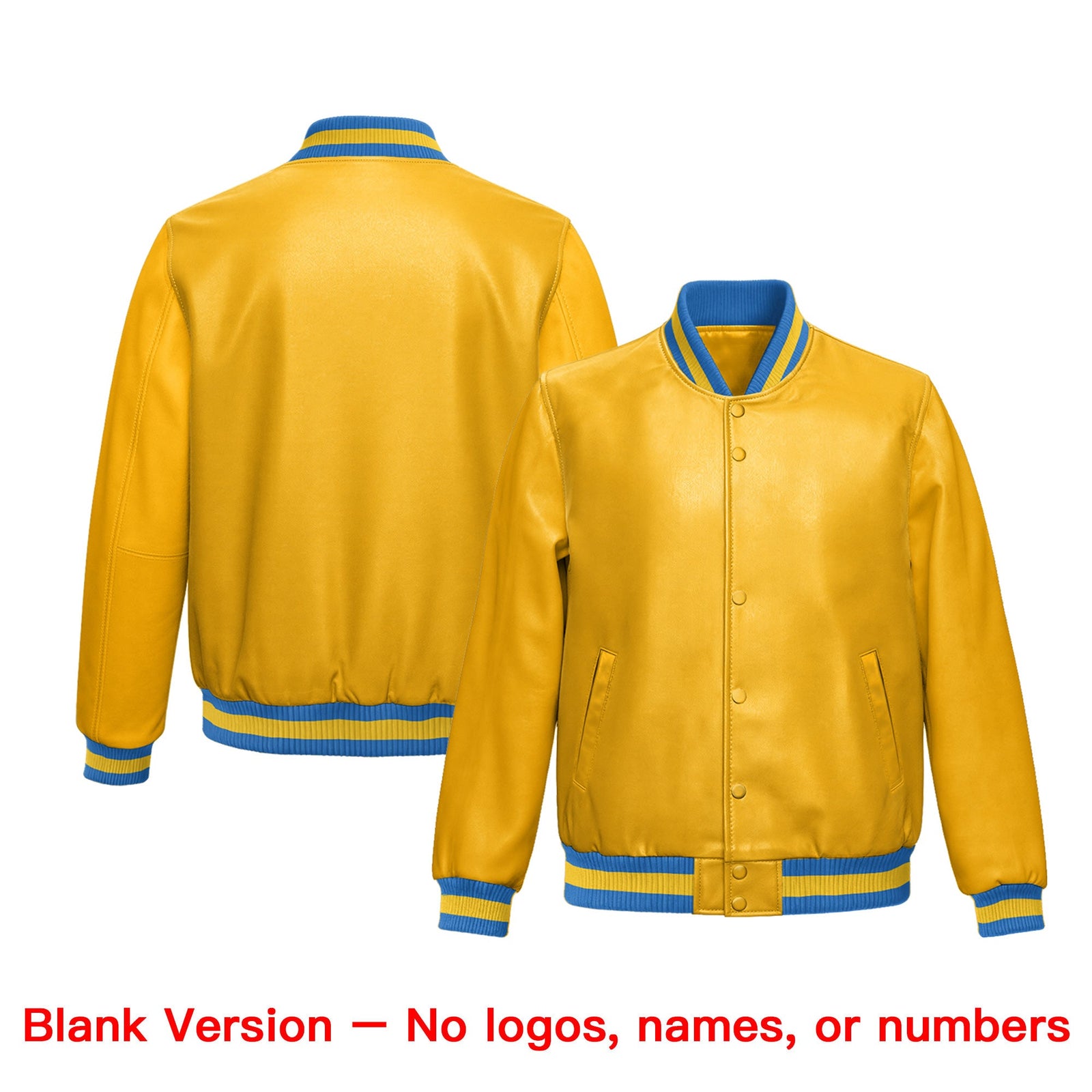 Custom Yellow Light Blue Full-Snap Varsity Faux Leather Letterman Jacket| KXKSHOP
