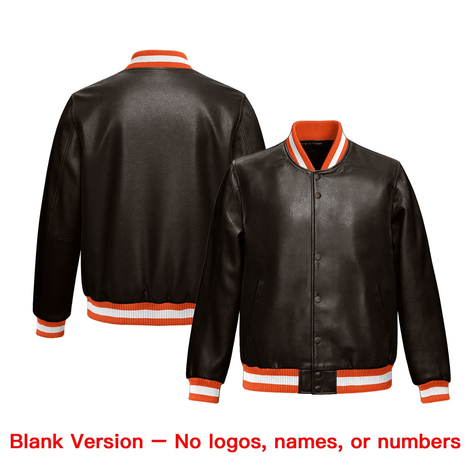 Custom Brown Orange Full-Snap Varsity Faux Leather Letterman Jacket| KXKSHOP