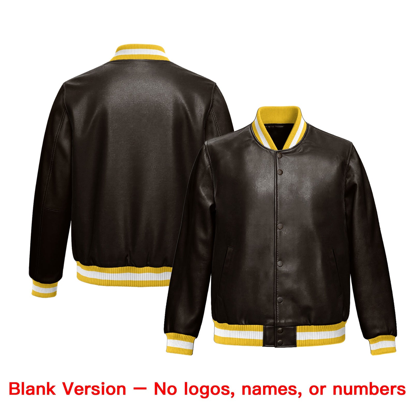 Custom Brown Yellow Full-Snap Varsity Faux Leather Letterman Jacket| KXKSHOP