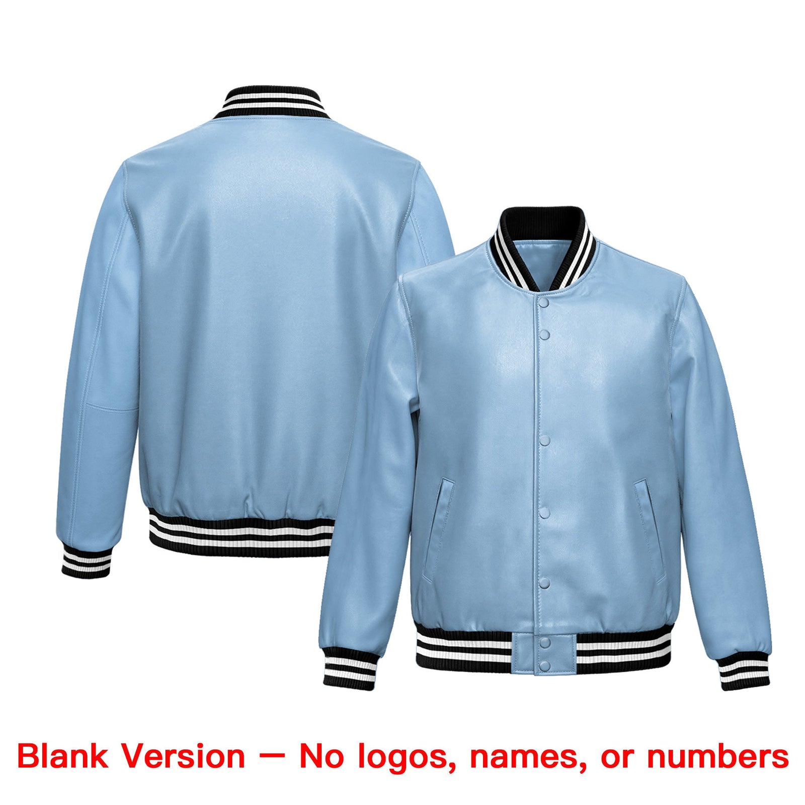 Custom Powder Blue Black Full-Snap Varsity Faux Leather Letterman Jacket| KXKSHOP