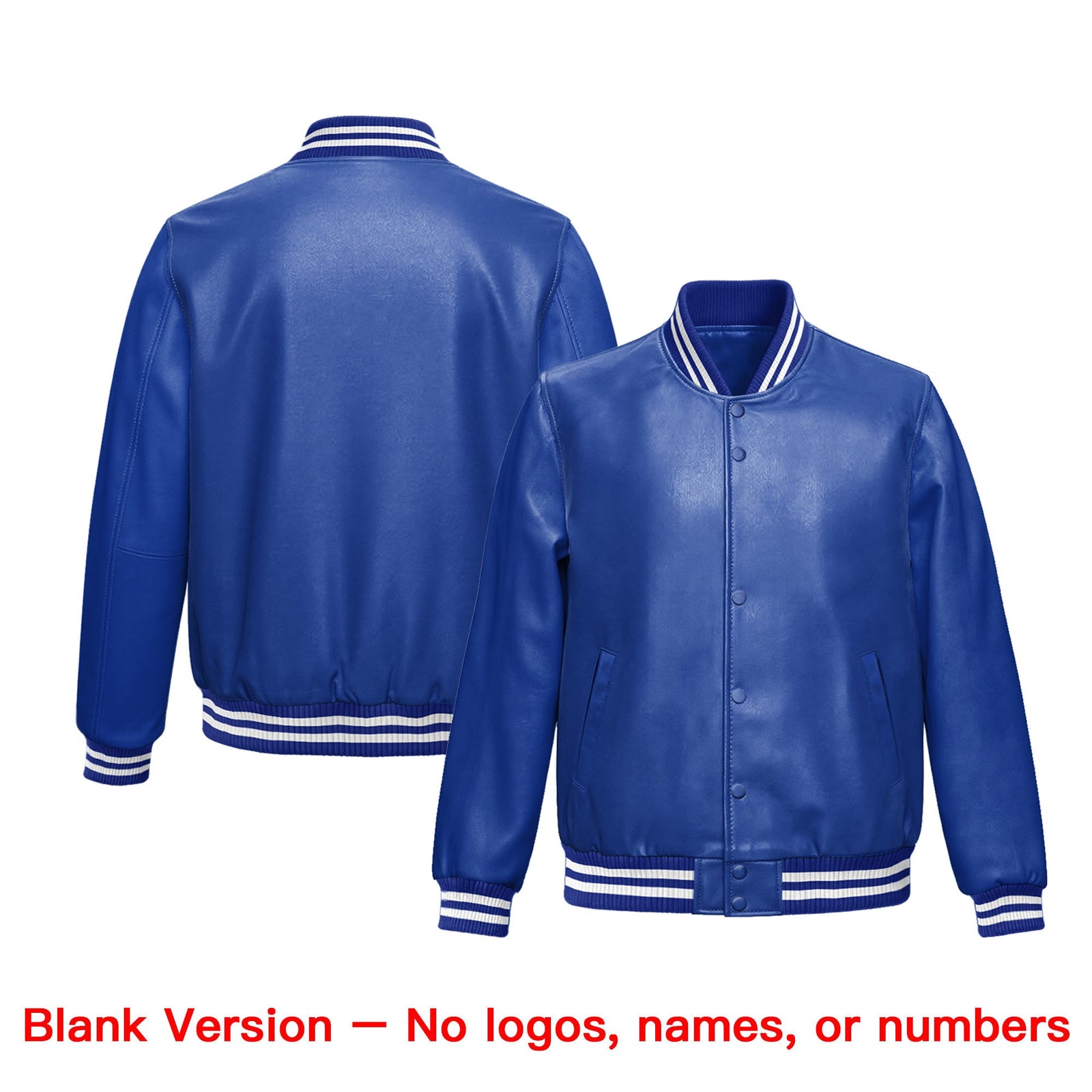 Custom Royal Blue Light Blue Full-Snap Varsity Faux Leather Letterman Jacket| KXKSHOP