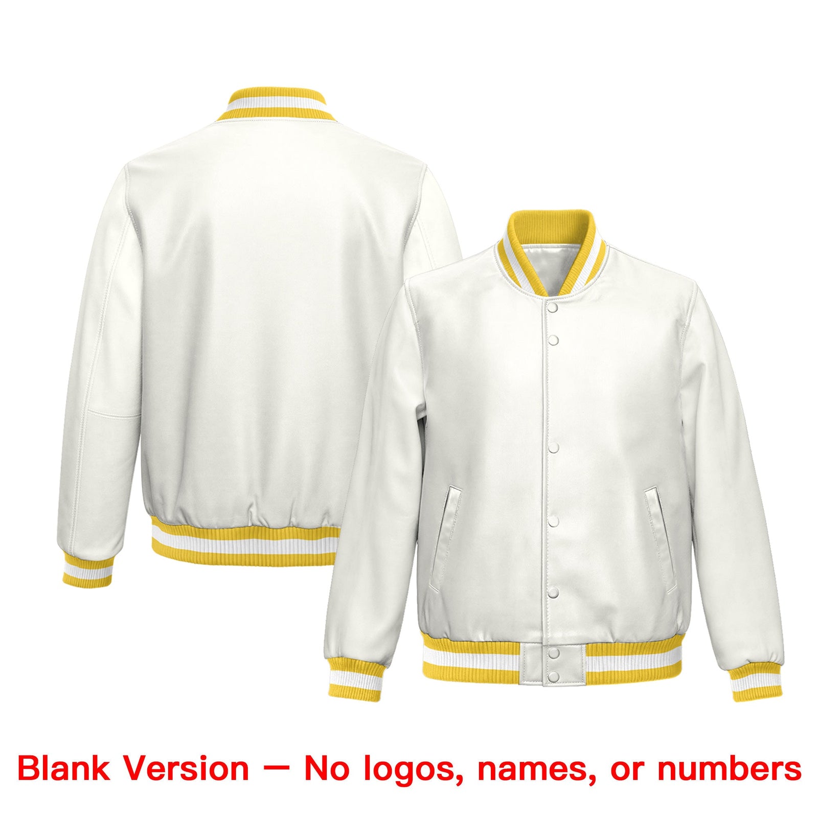 Custom Gold White Full-Snap Varsity Faux Leather Letterman Jacket| KXKSHOP
