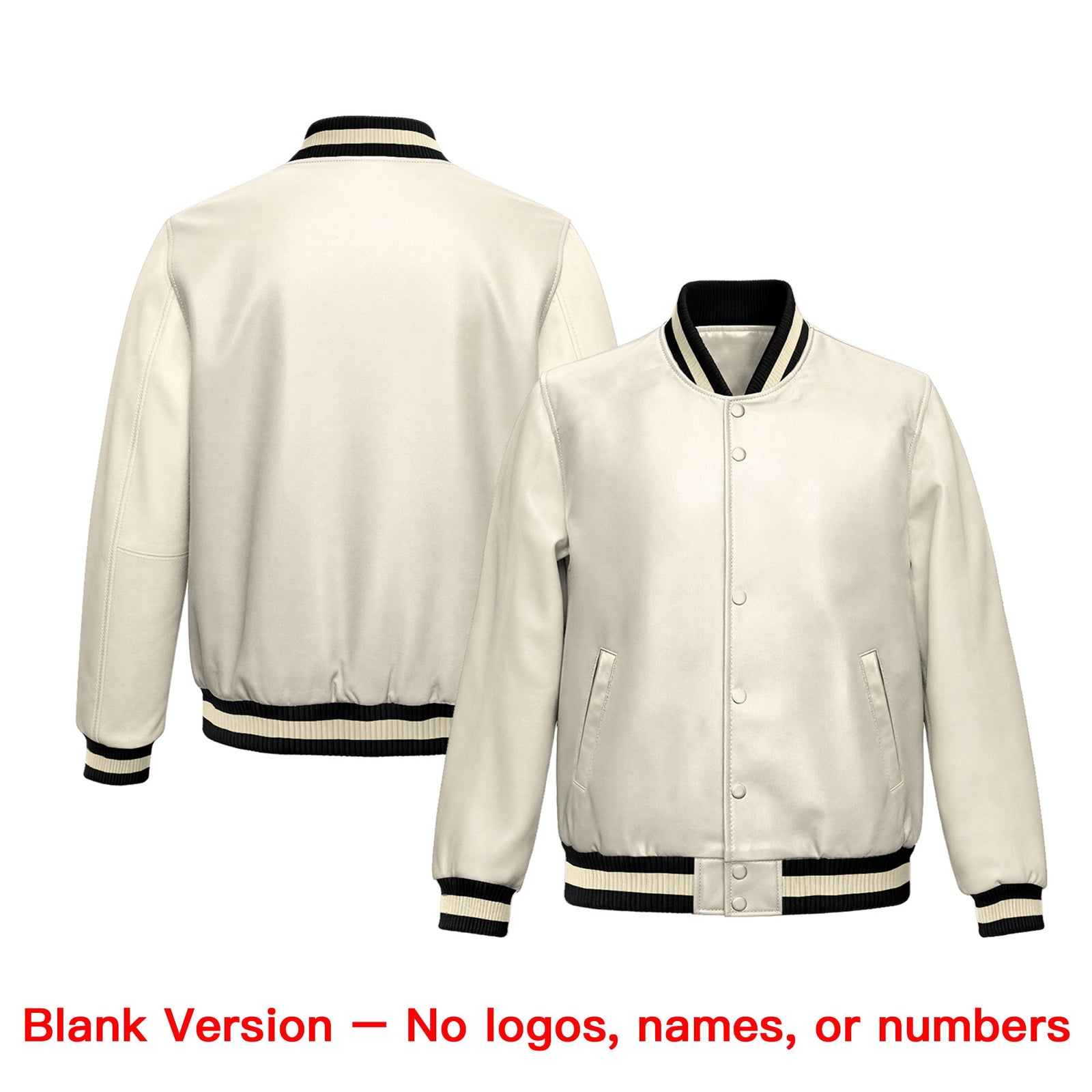 Custom Cream Black Full-Snap Varsity Faux Leather Letterman Jacket| KXKSHOP