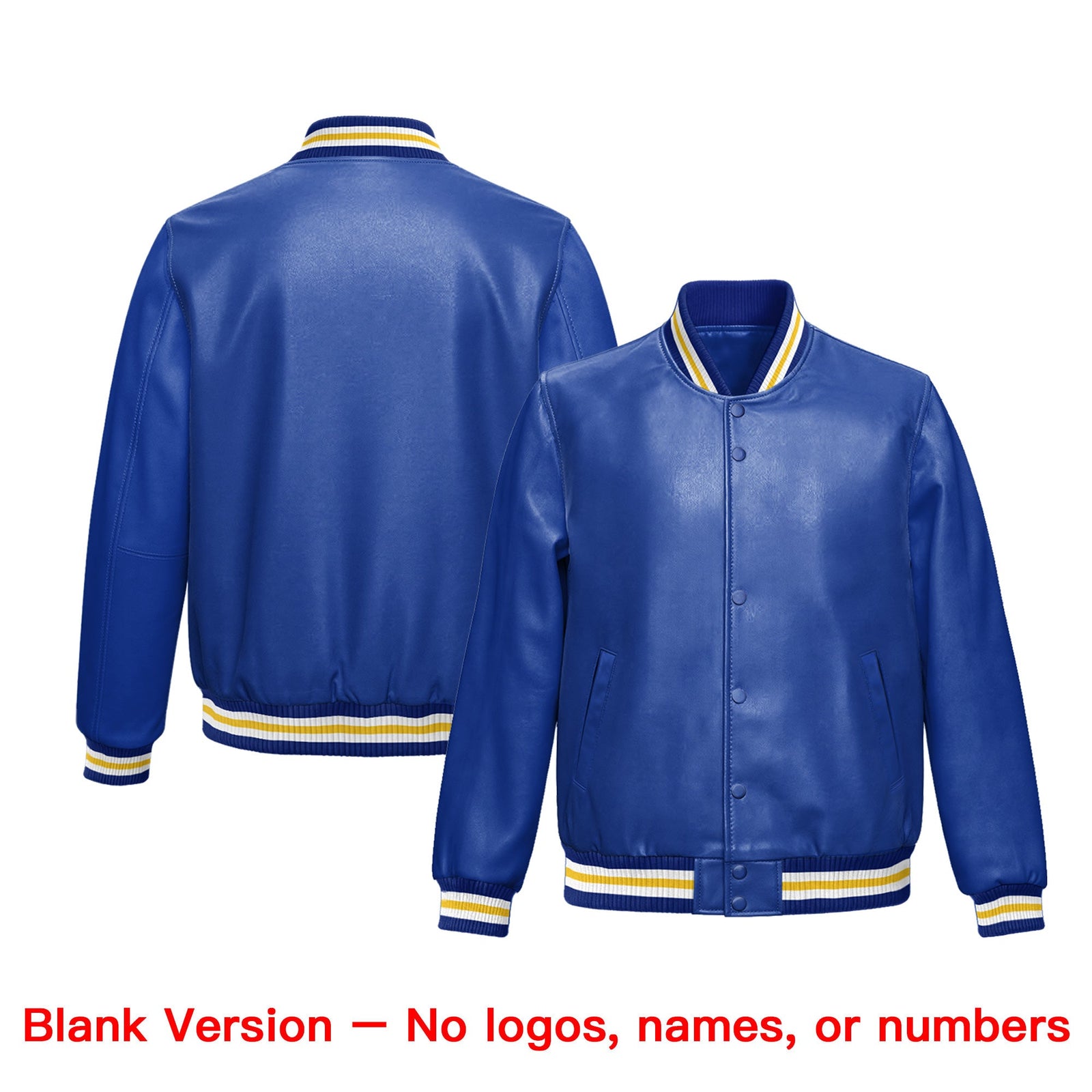 Custom Royal Blue Gold Full-Snap Varsity Faux Leather Letterman Jacket| KXKSHOP