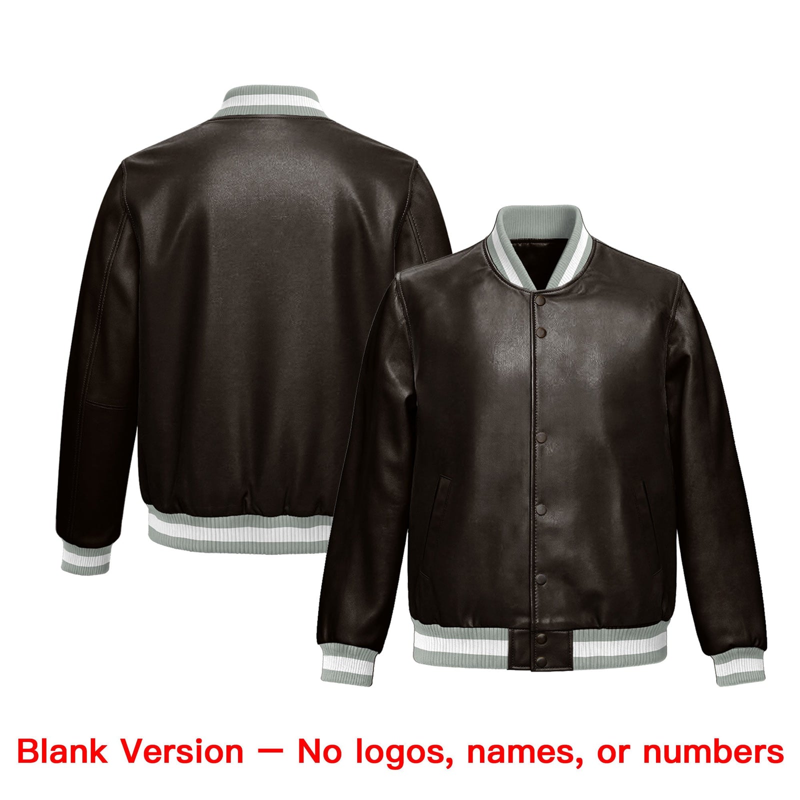 Custom Brown Gray Full-Snap Varsity Faux Leather Letterman Jacket| KXKSHOP