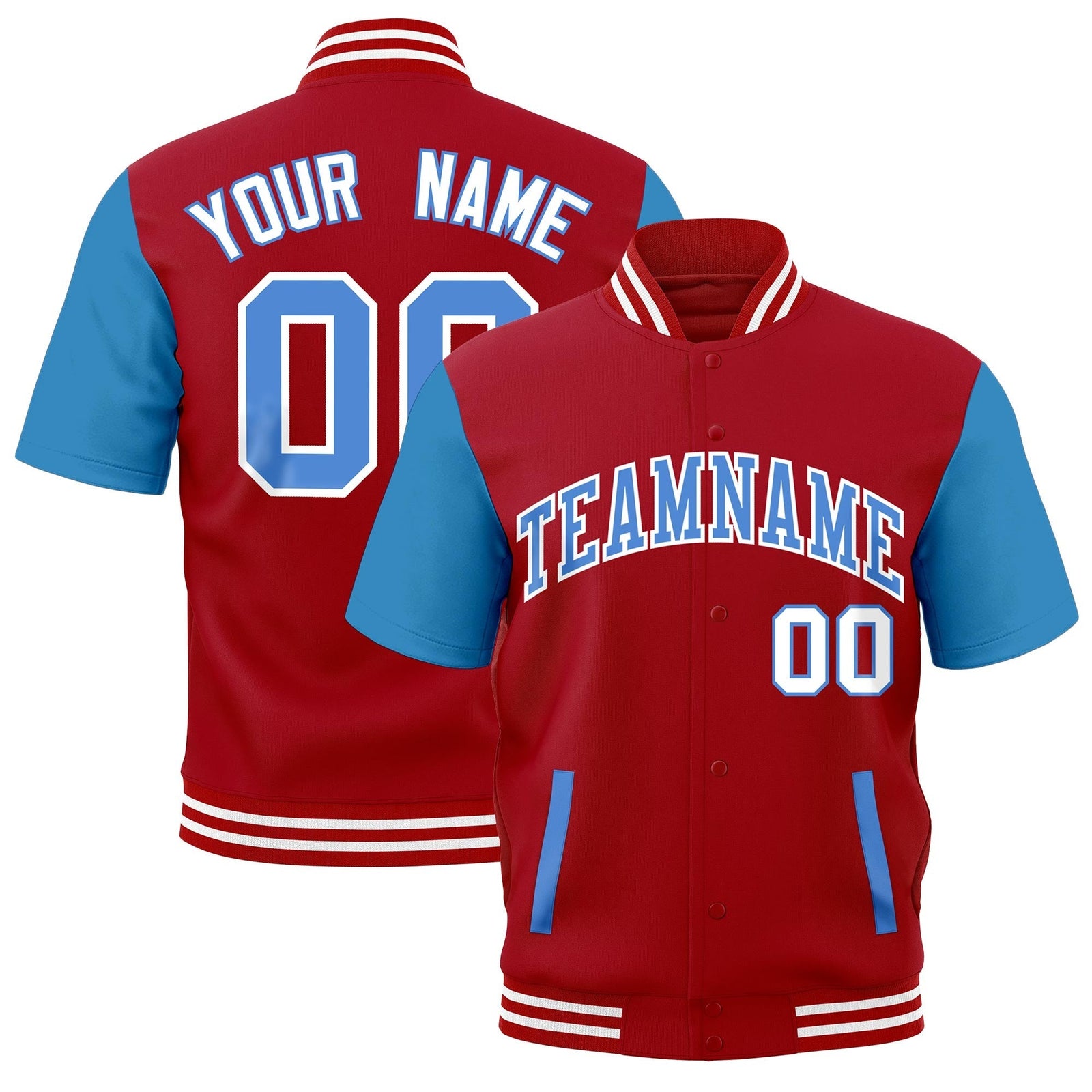 Custom Powder Blue Red Full-Snap Classic Style Jacket| KXKSHOP